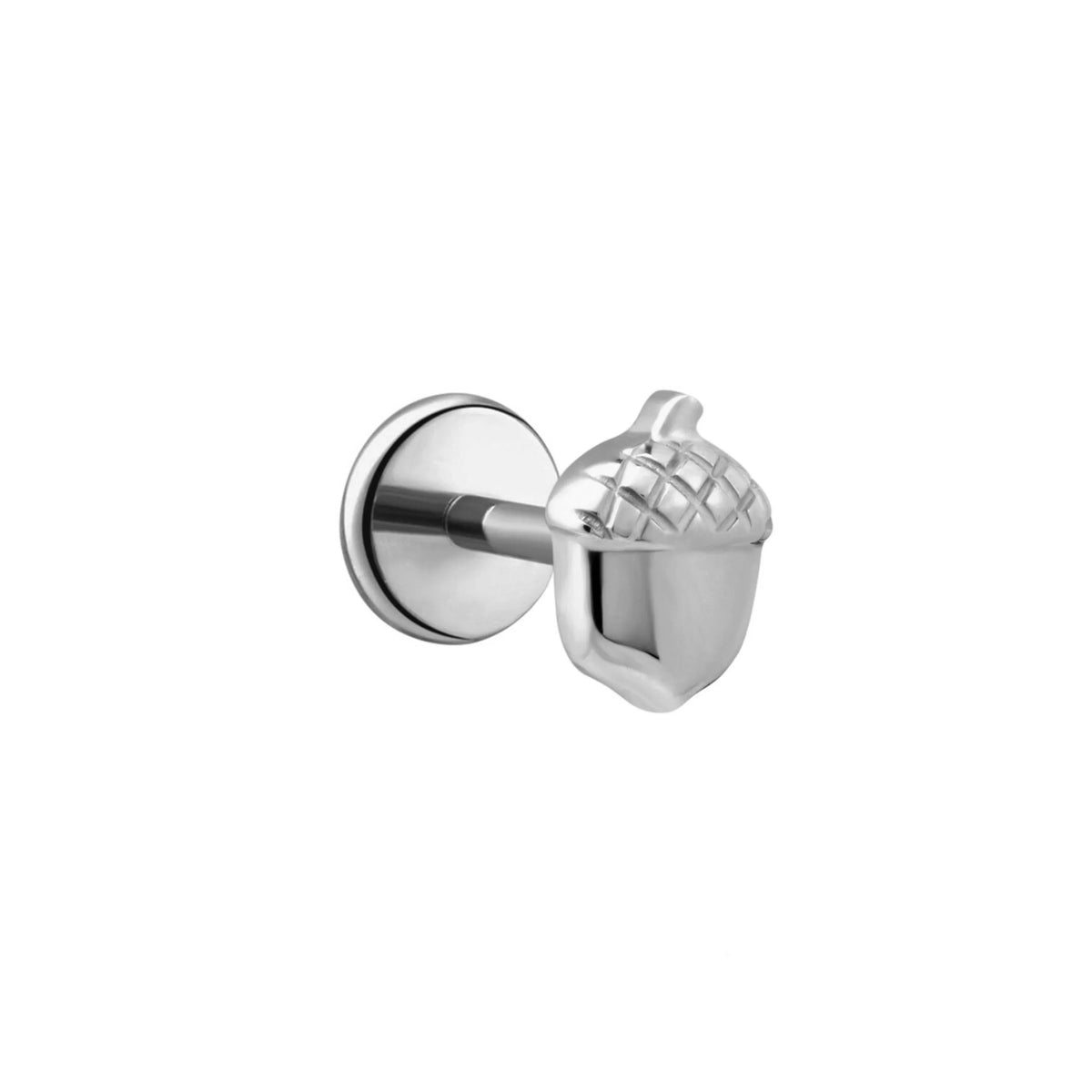 Silver titanium acorn-shaped flat back stud on a white background