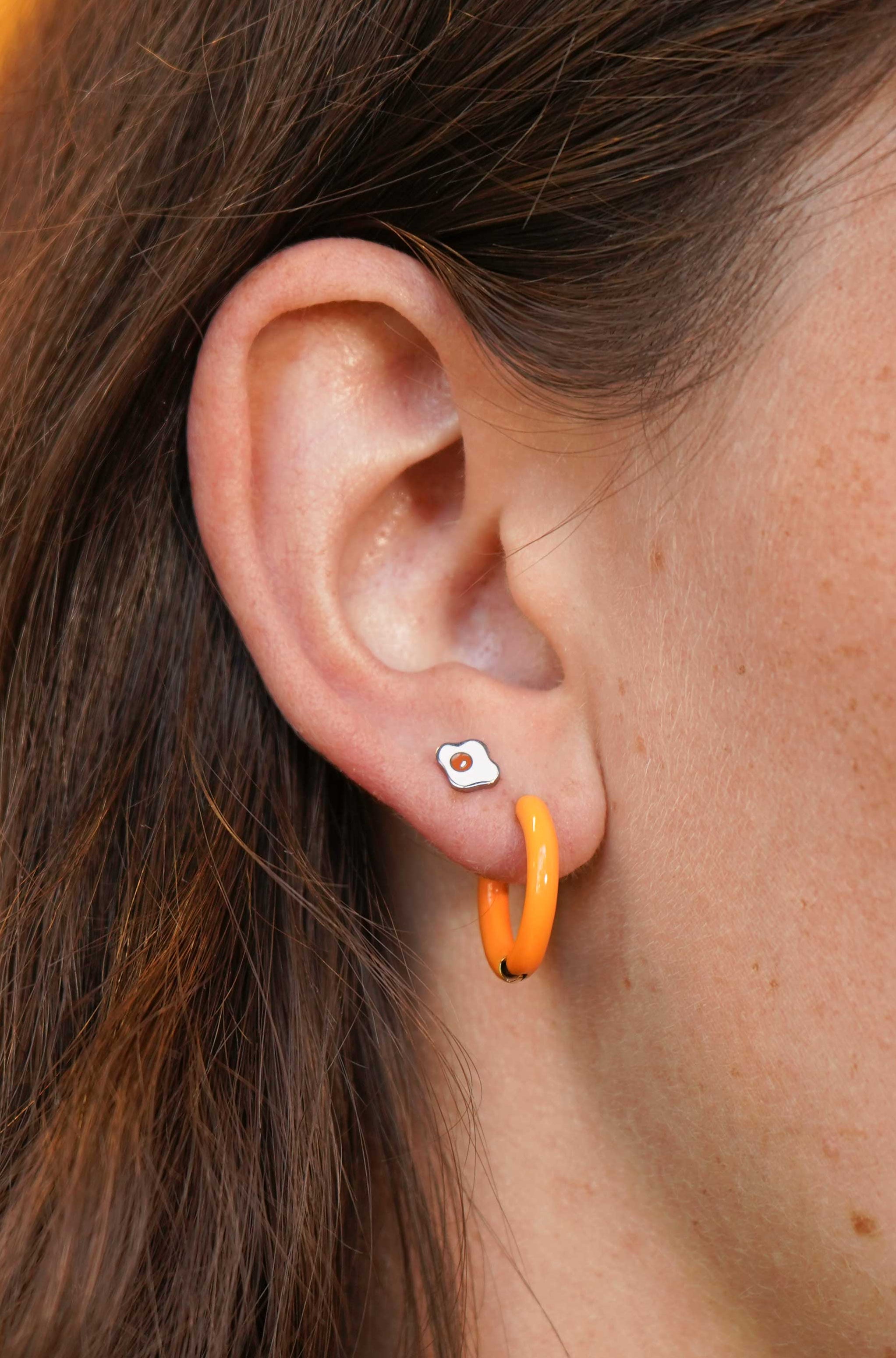 Fried Egg Enamel Flat Back Stud