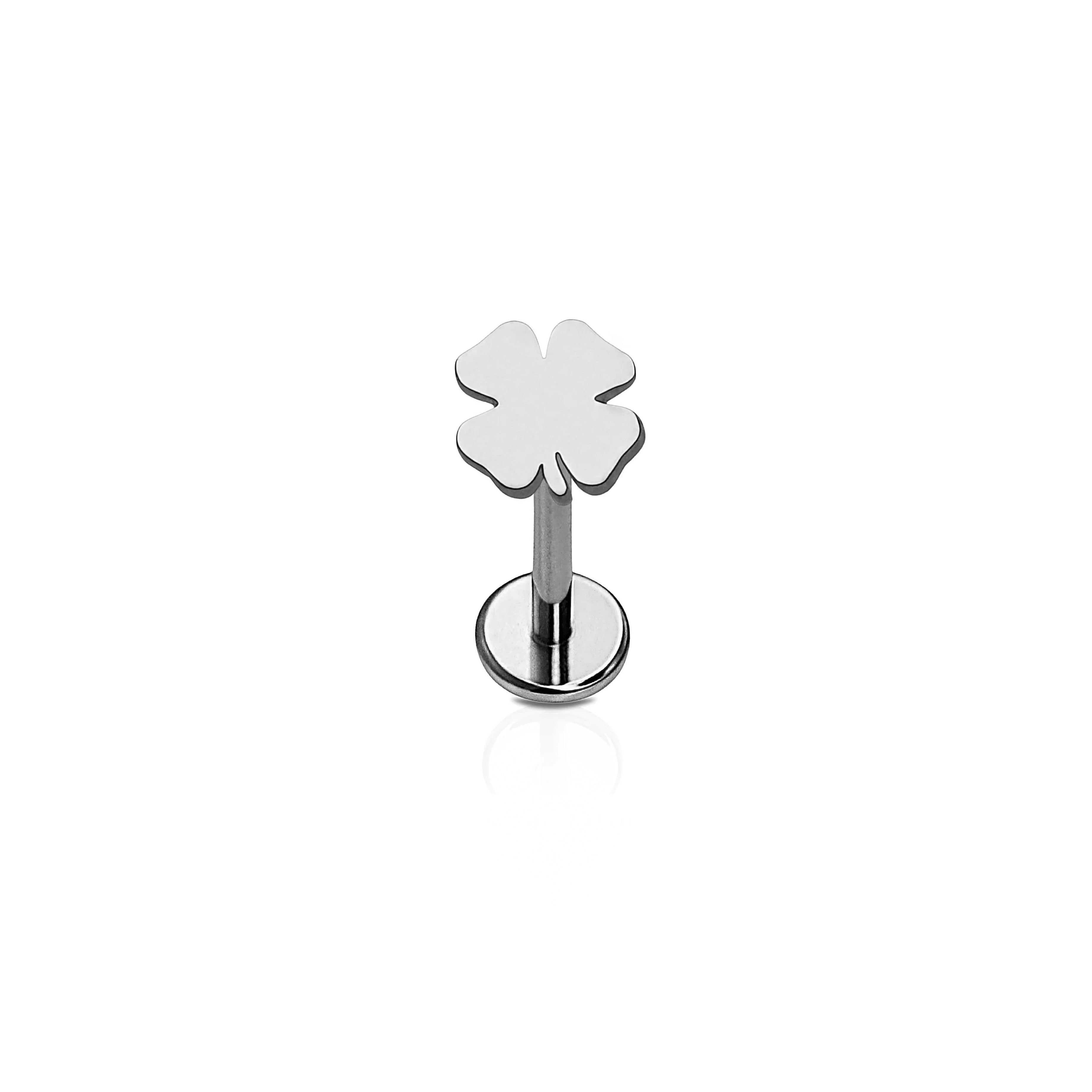 Silver four-leaf clover-shaped flat back stud earring on a white background