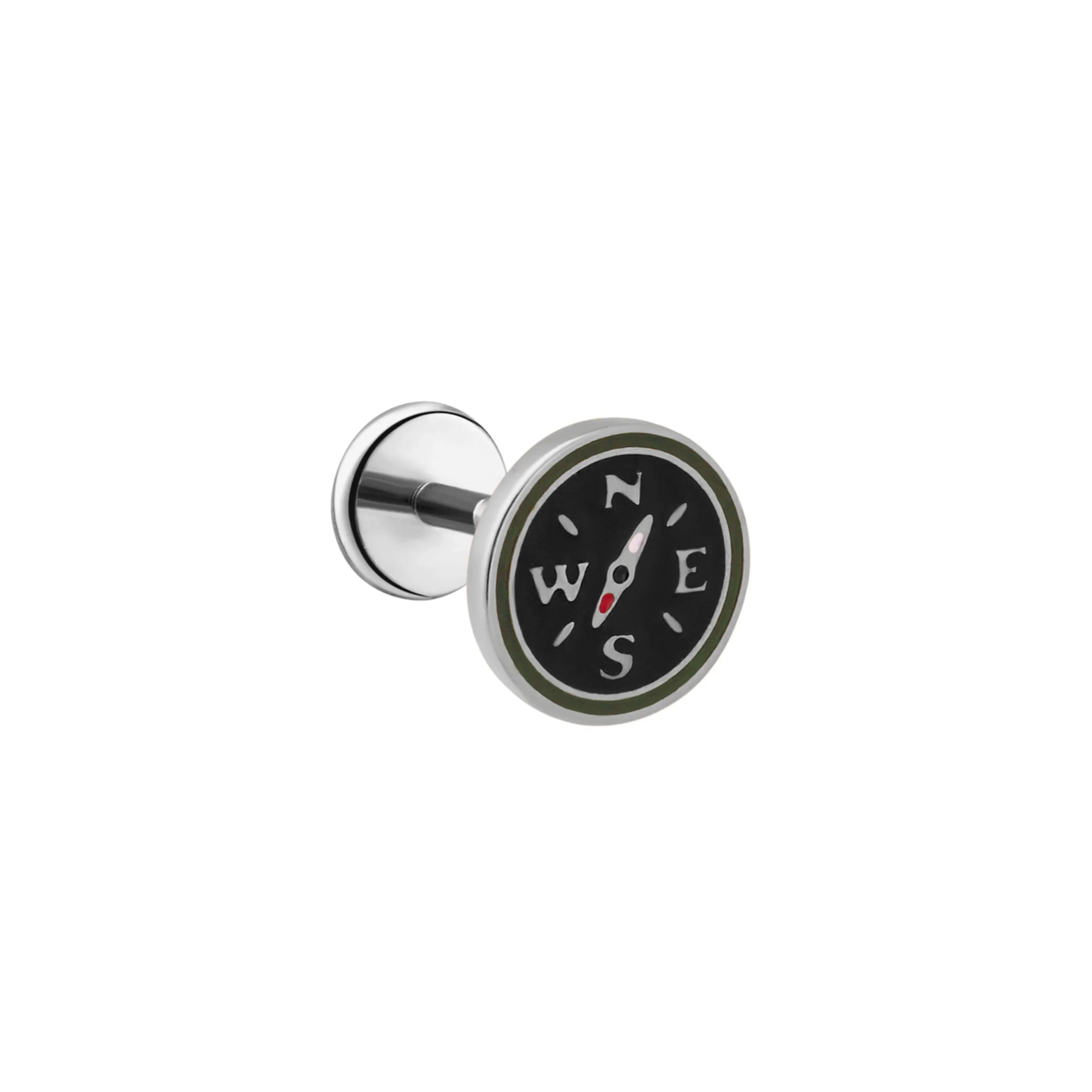 Compass-style enamel titanium flat back stud earring on a white background