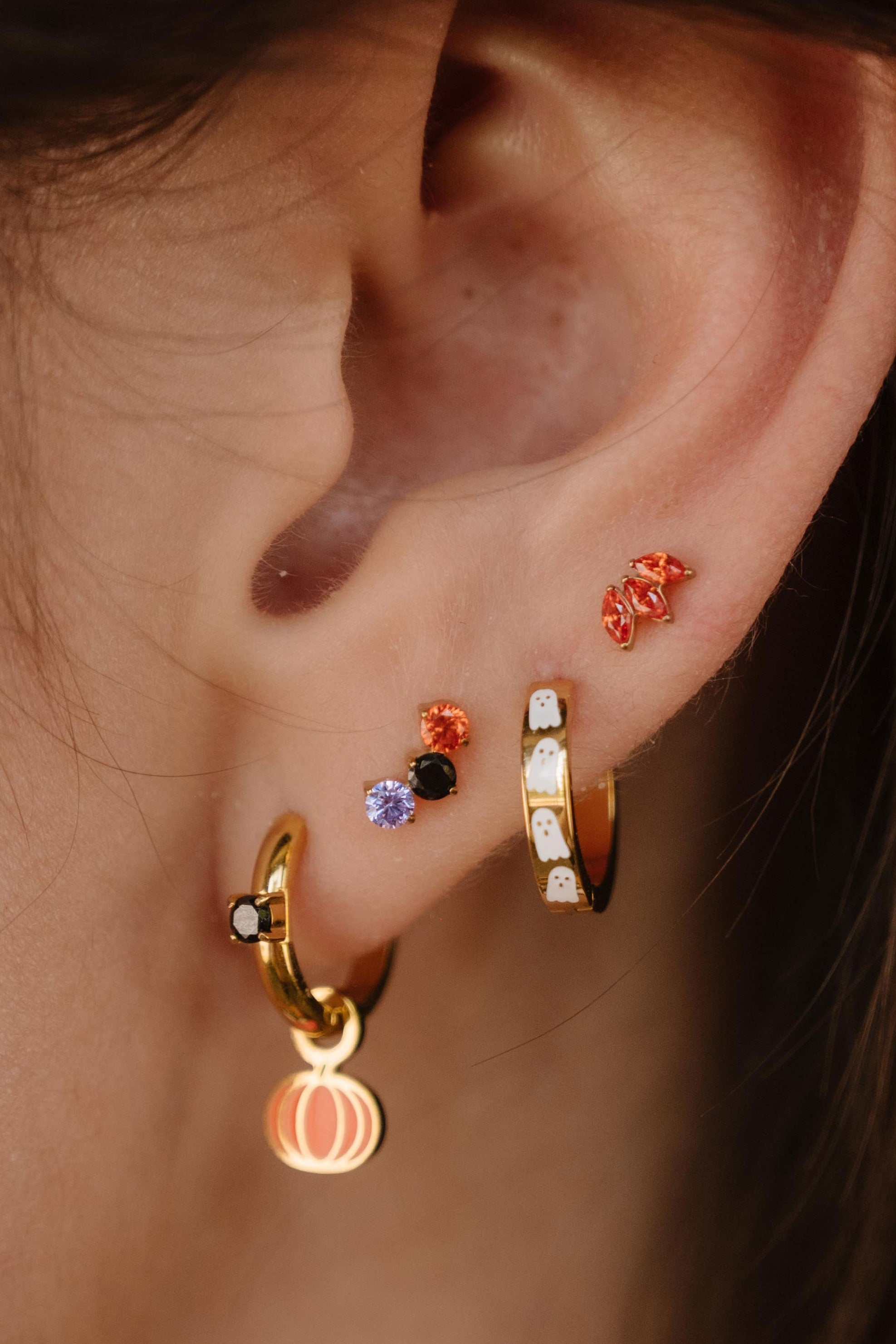 Crescent Trio Flat Back Stud