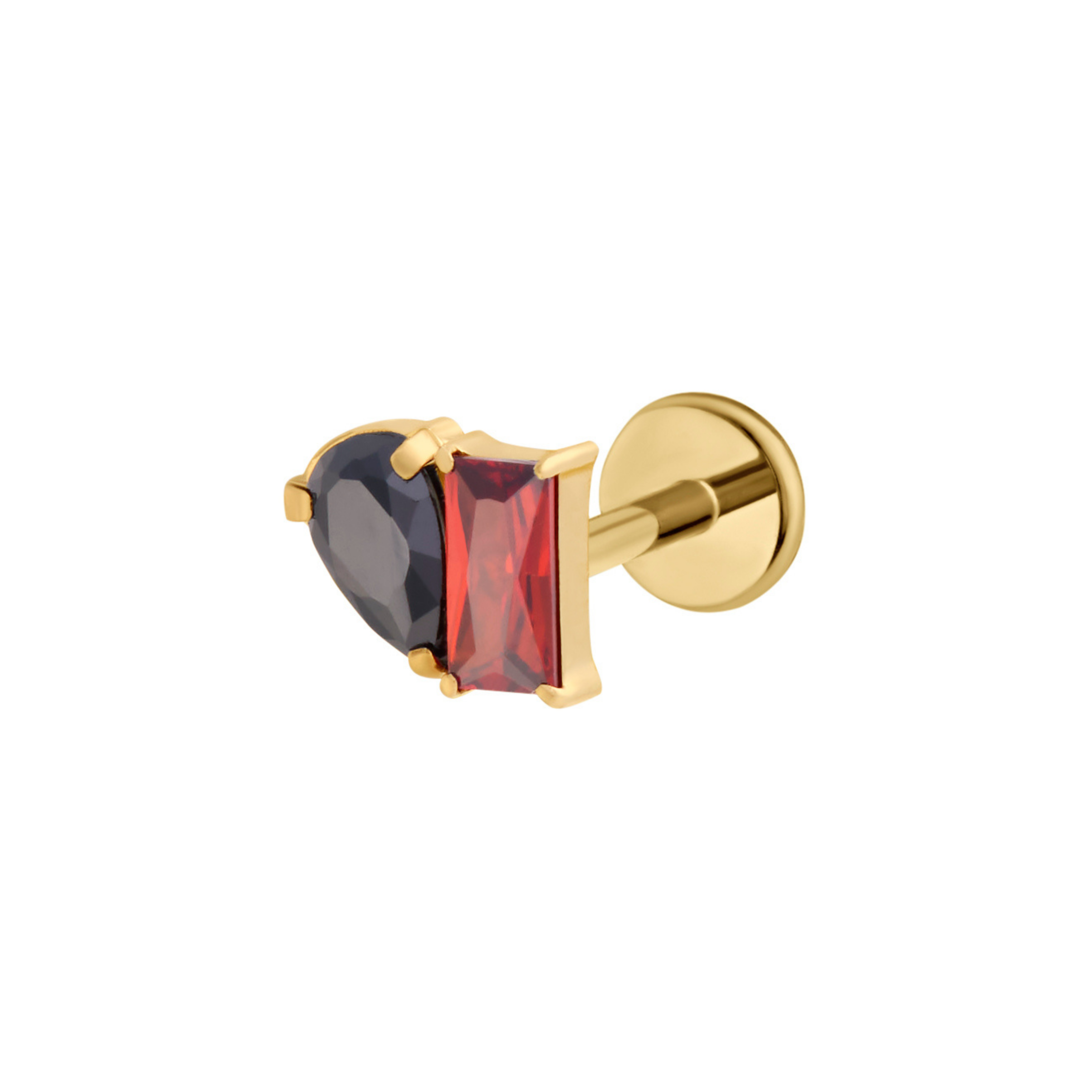 Toi Et Moi Flat Back Stud - Garnet and Onyx