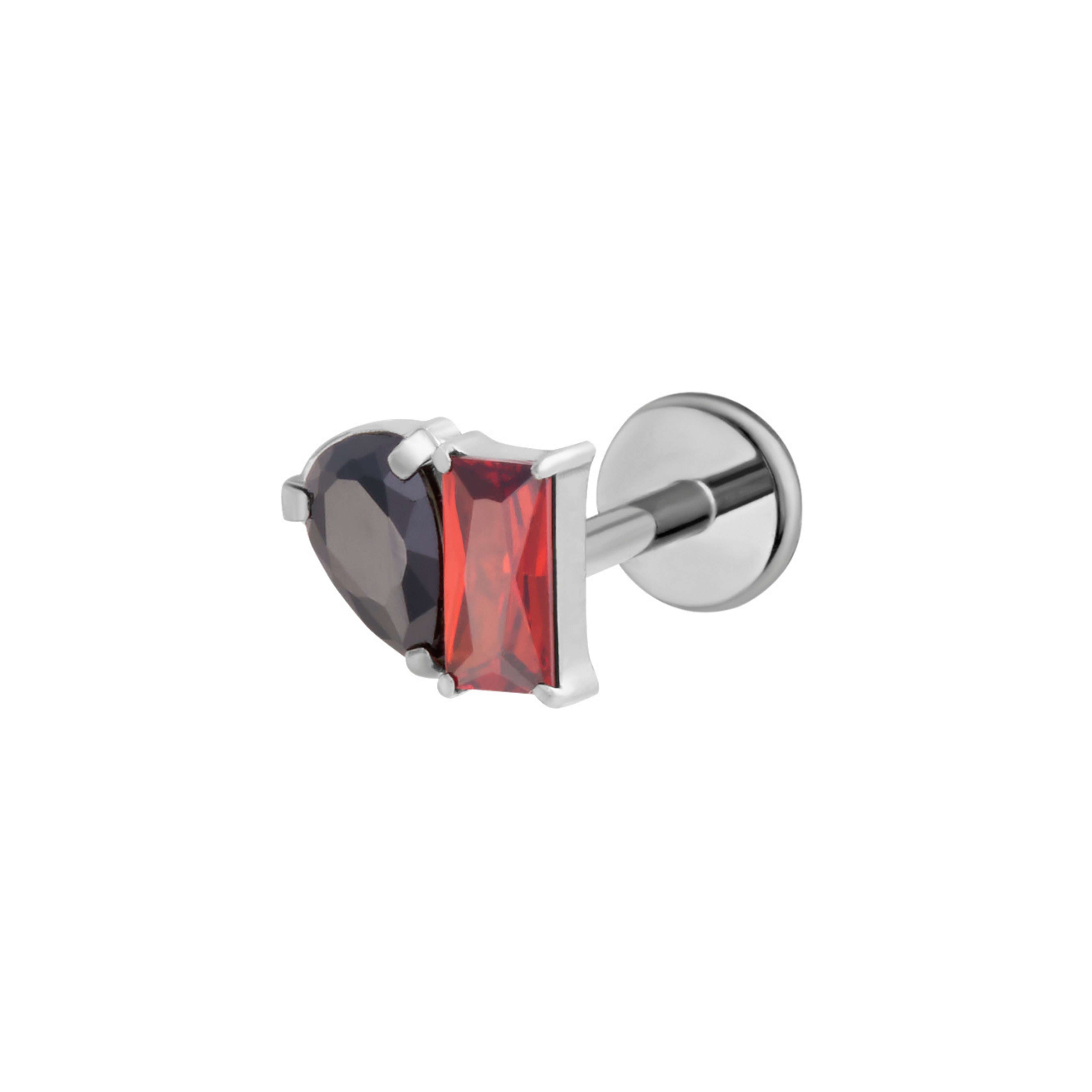 Toi Et Moi Flat Back Stud - Garnet and Onyx