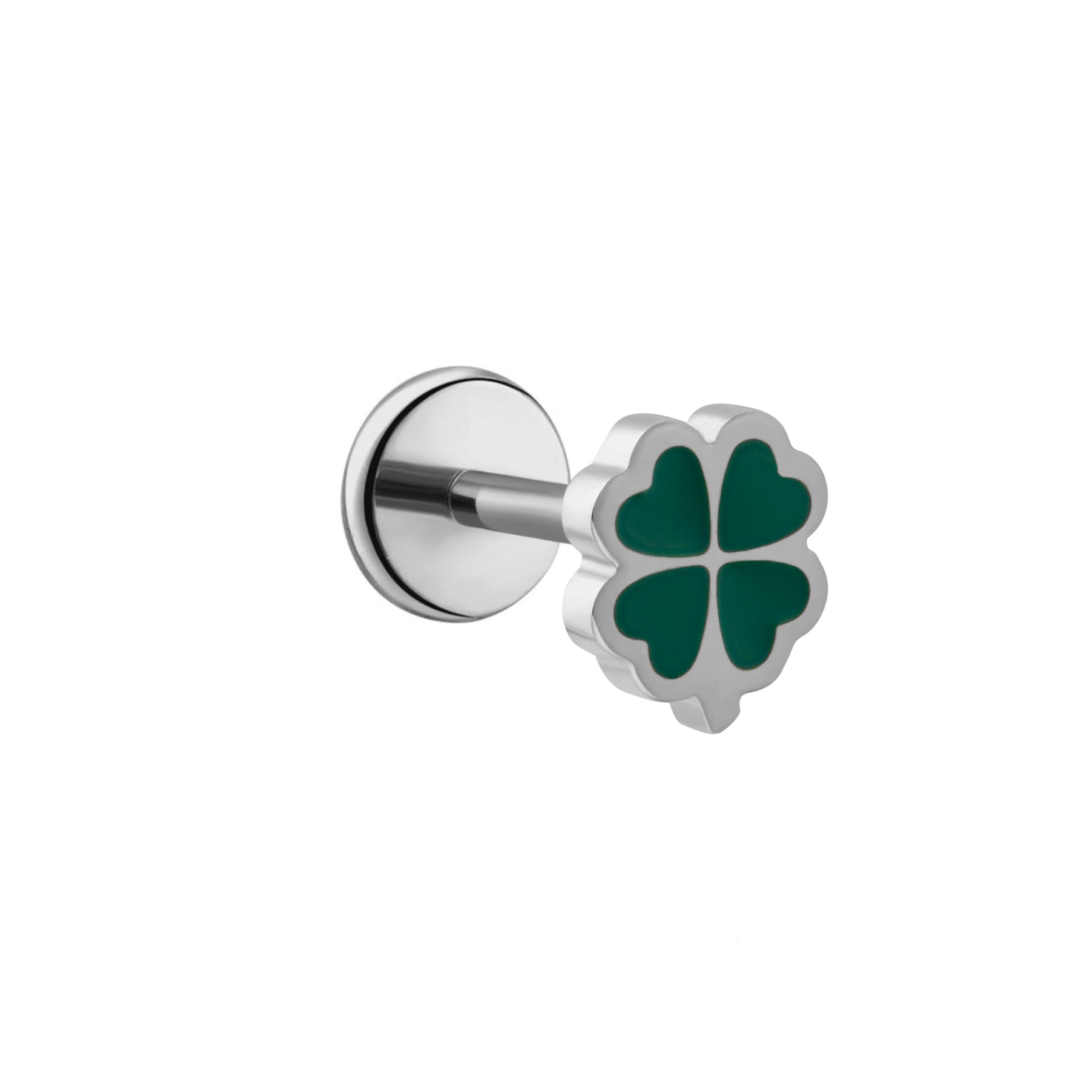 Clover Enamel Flat Back Stud - Green