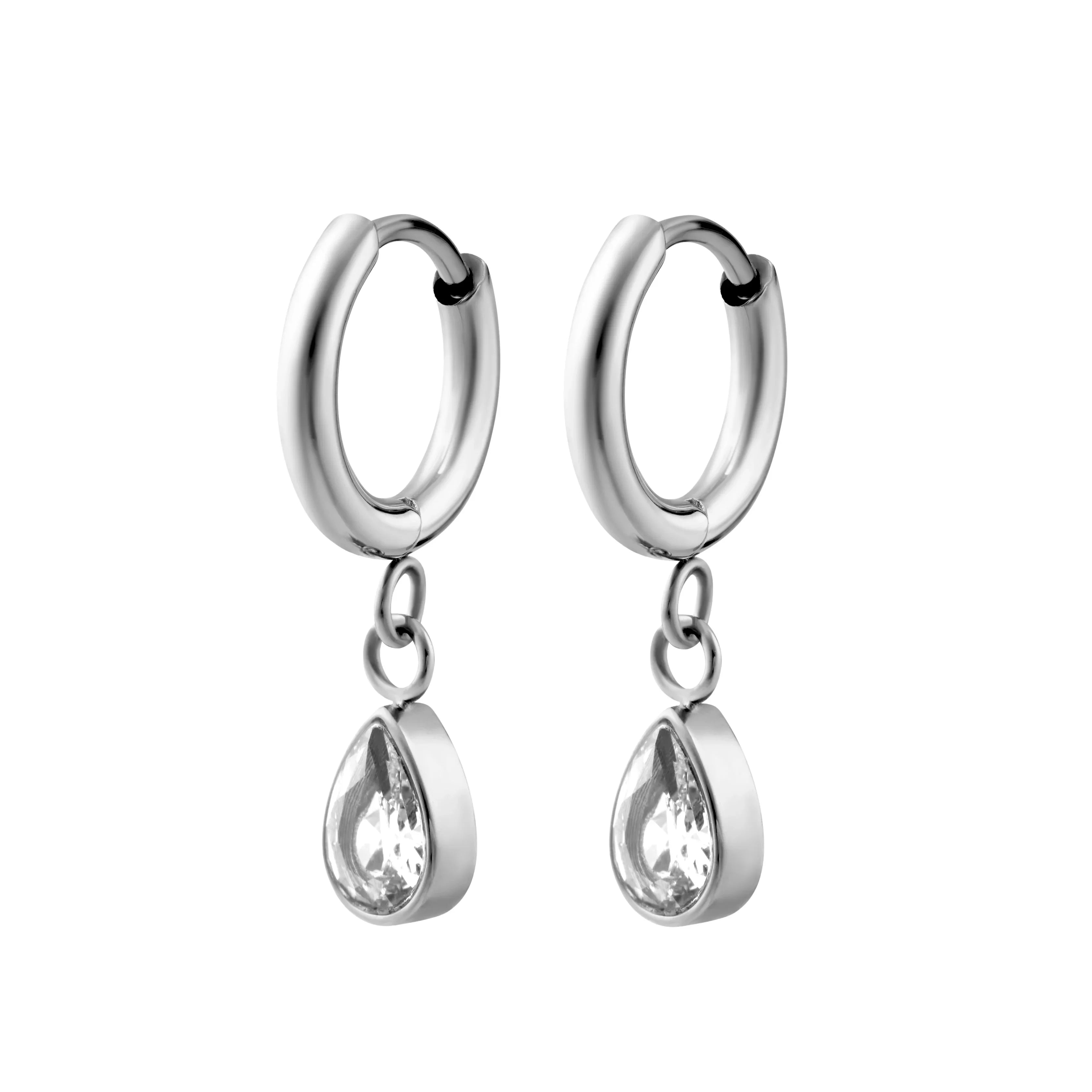 Teardrop Bezel-Set Zirconia Hoops