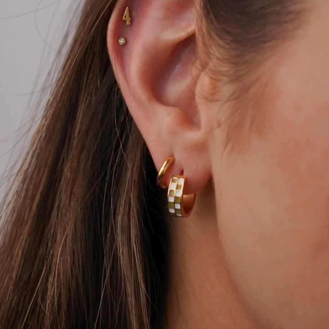 Green Checker Titanium Hoops