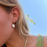Coin Pearl Hoop Earrings