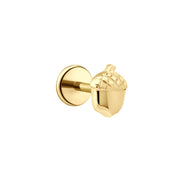 Gold-colored acorn-shaped flat back stud earring on a white background