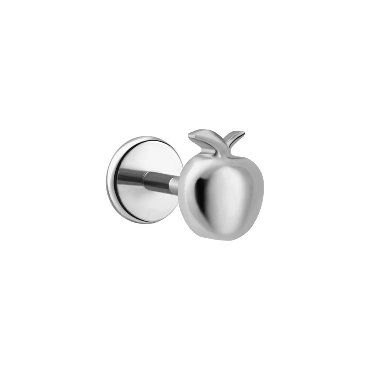 Titanium silver apple-shaped flat back stud earring on a white background