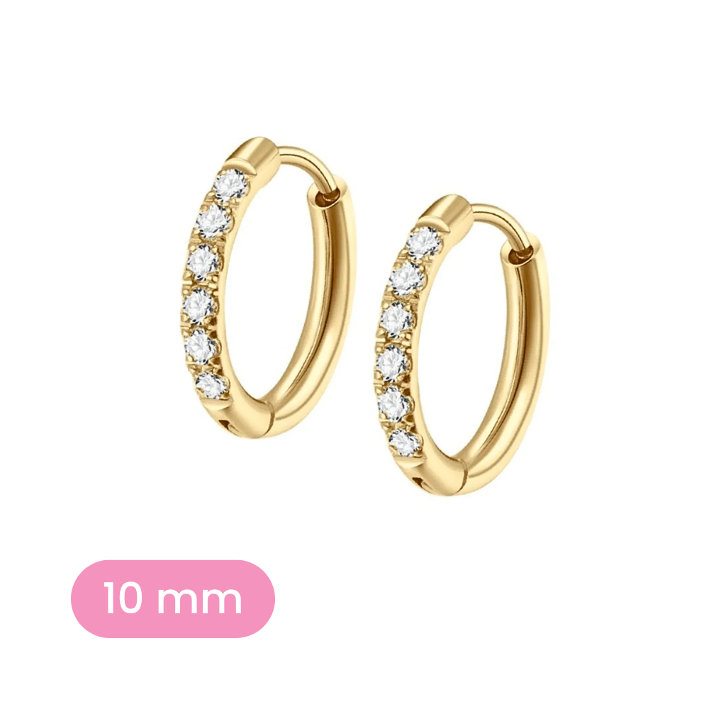 10mm gold and clear CZ hoop variant on a white background