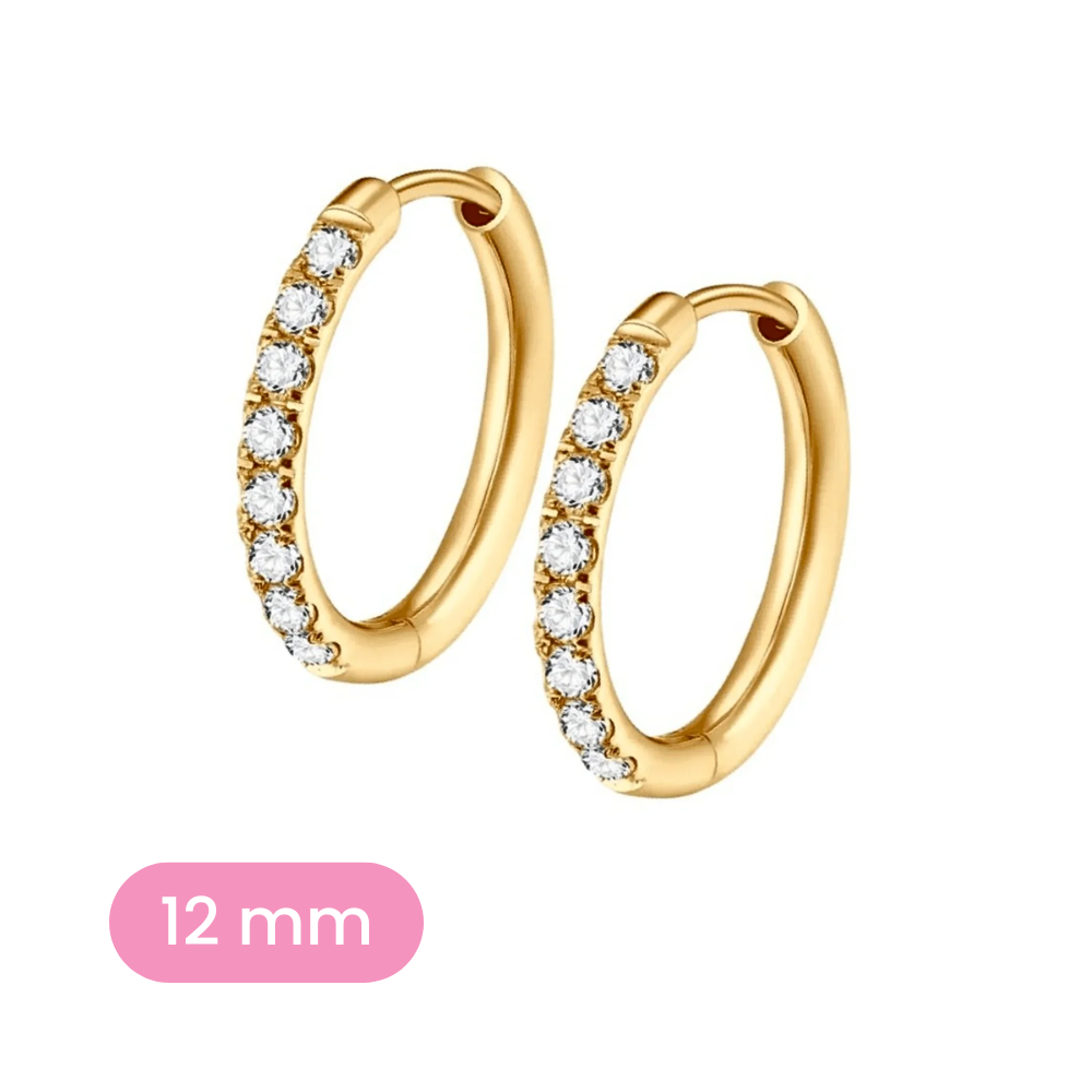 12mm gold and clear CZ hoop variant on a white background