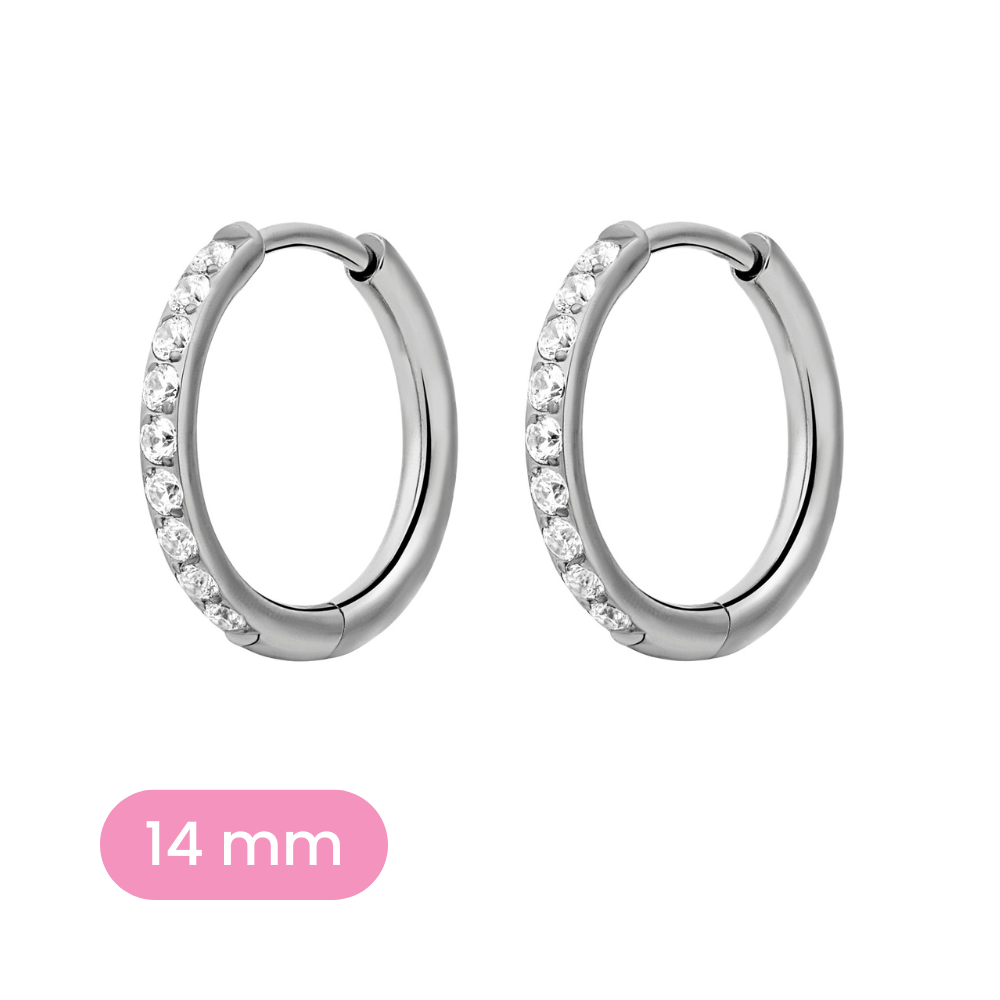 14mm silver and clear CZ hoop variant on a white background