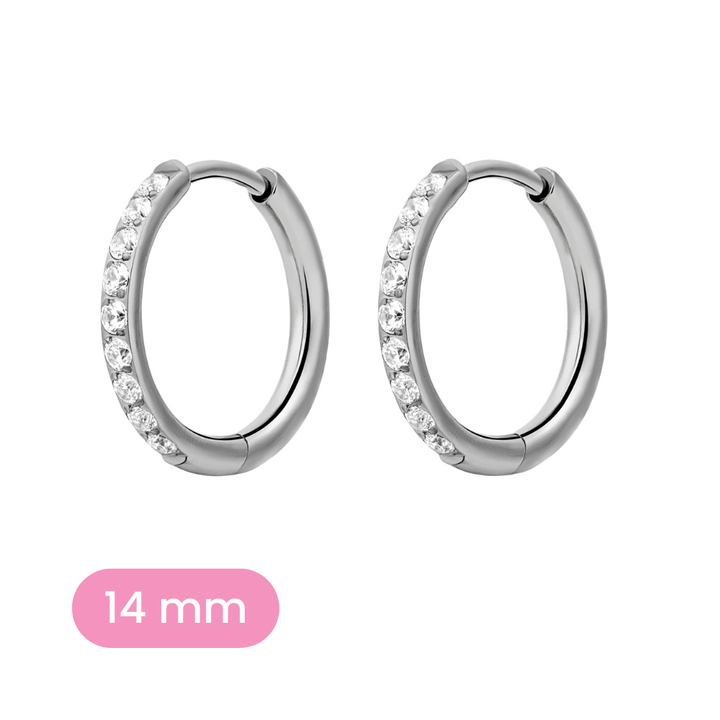 14mm silver and clear CZ hoop variant on a white background