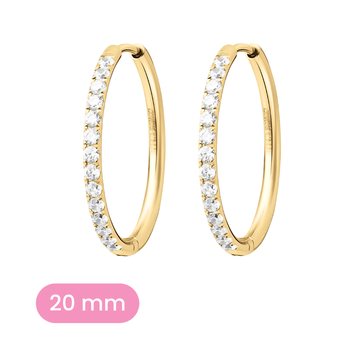 20mm gold and clear CZ hoop variant on a white background