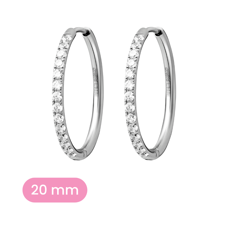 20mm silver and clear CZ hoop variant on a white background