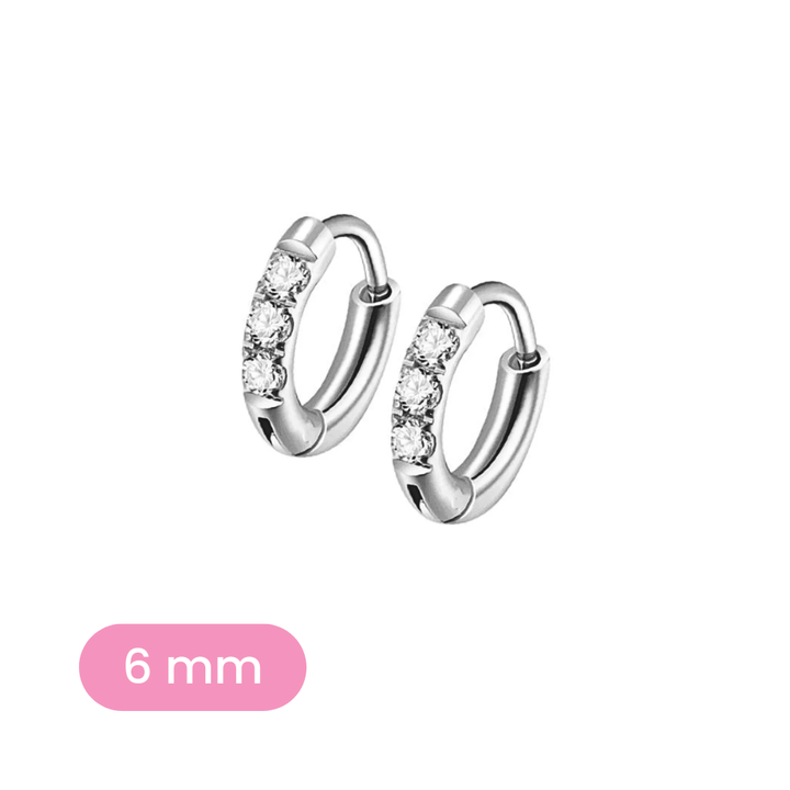 6mm silver and clear CZ hoop variant on a white background