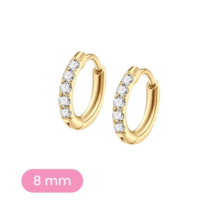 8mm gold and clear CZ hoop variant on a white background