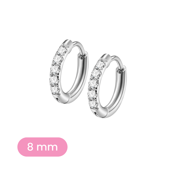 8mm silver and clear CZ hoop variant on a white background