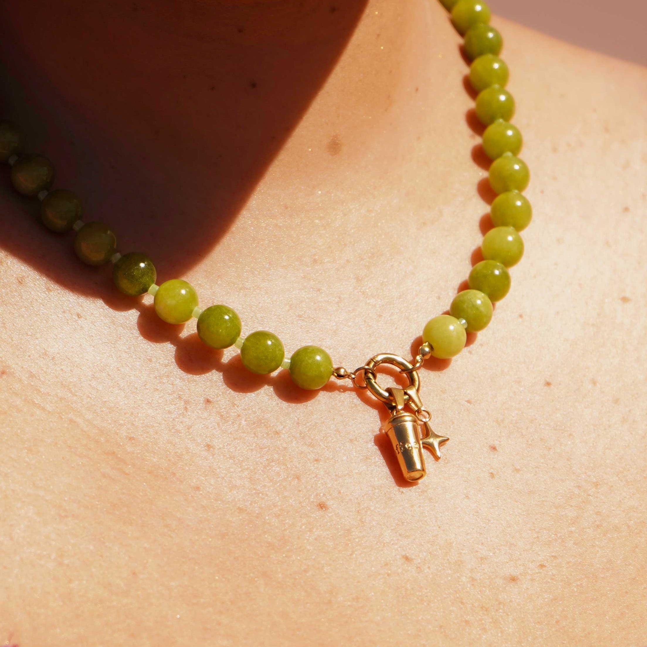Candy Beaded Charm Necklace - Green Apple