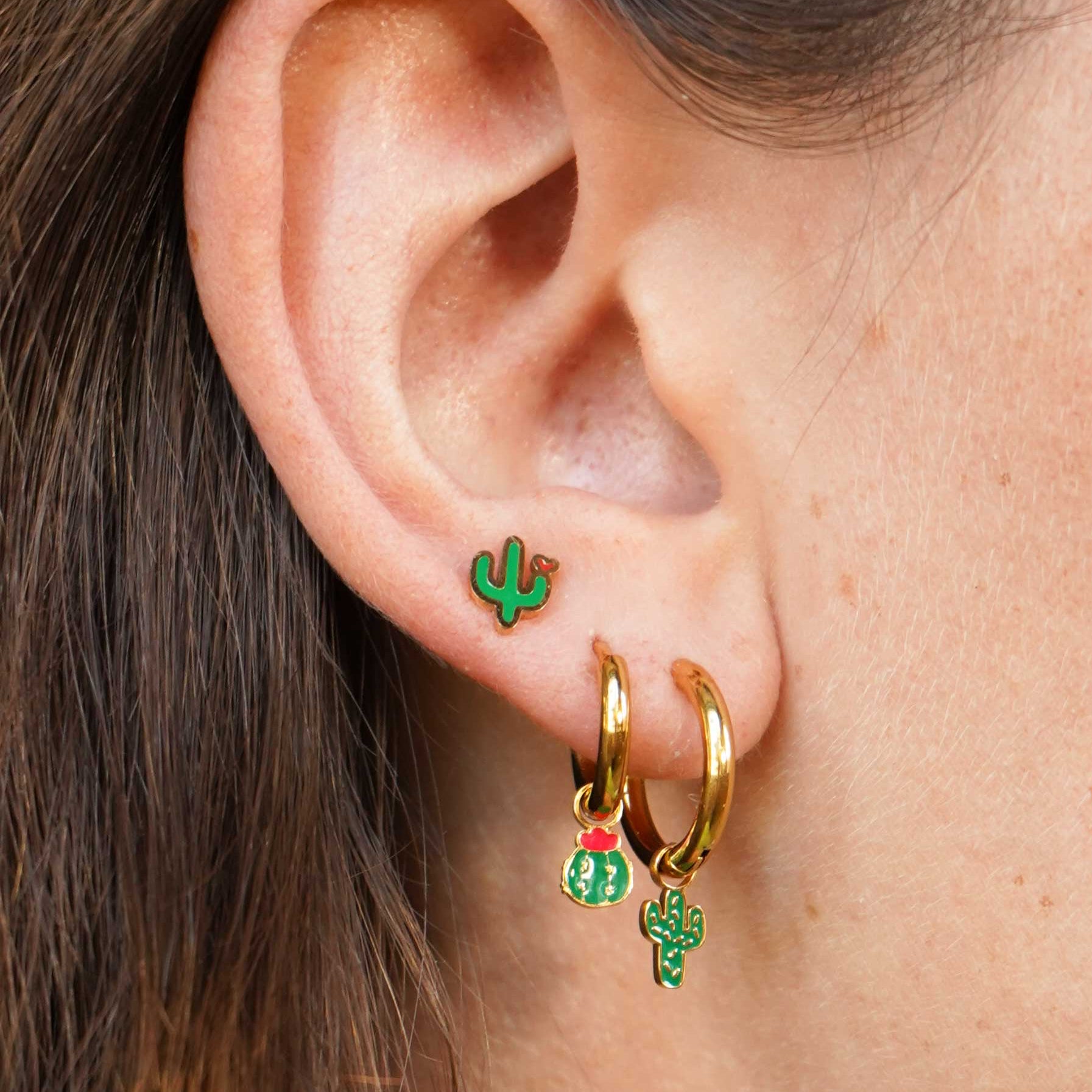 Cactus Love Enamel Flat Back Stud