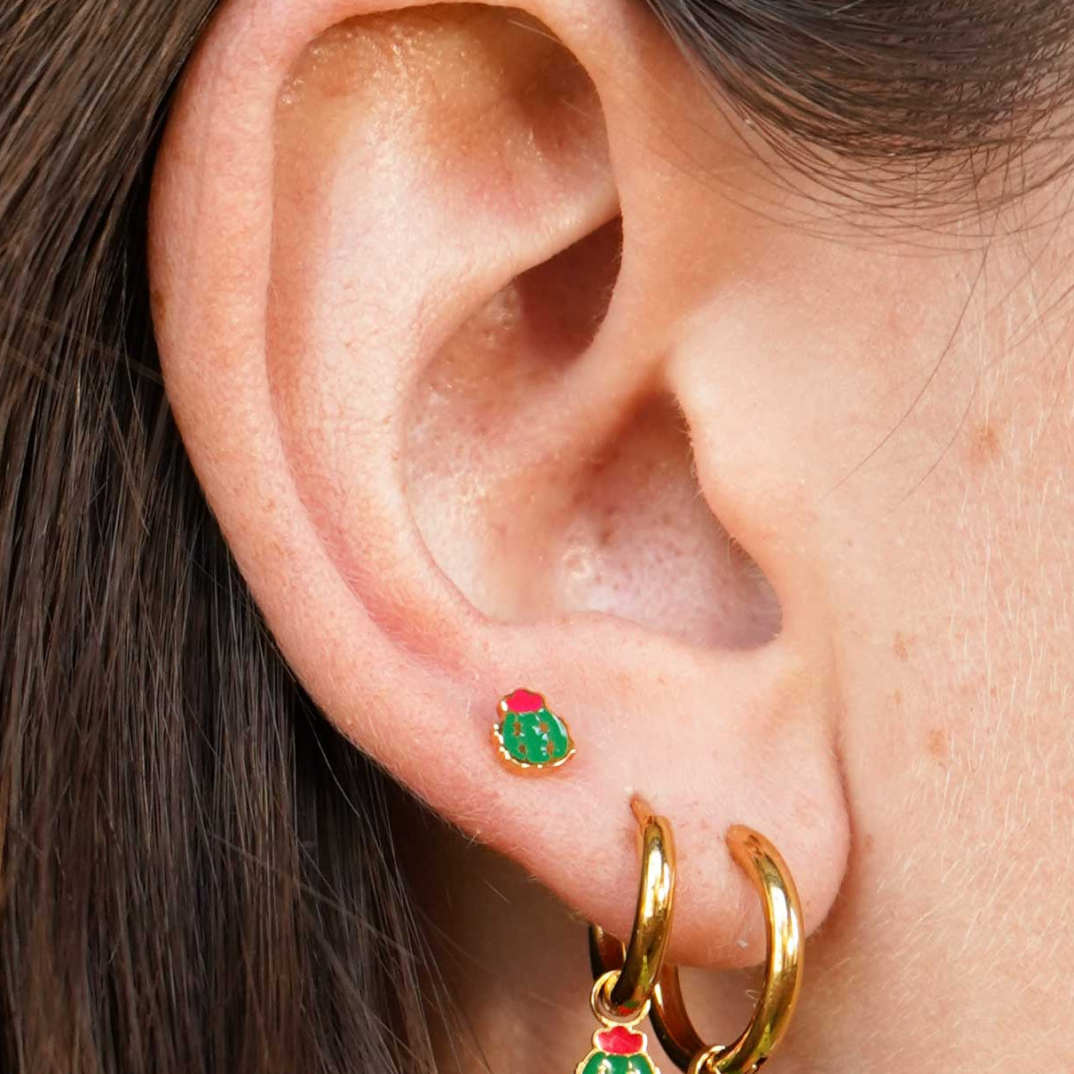 Barrel Cactus Enamel Flat Back Stud