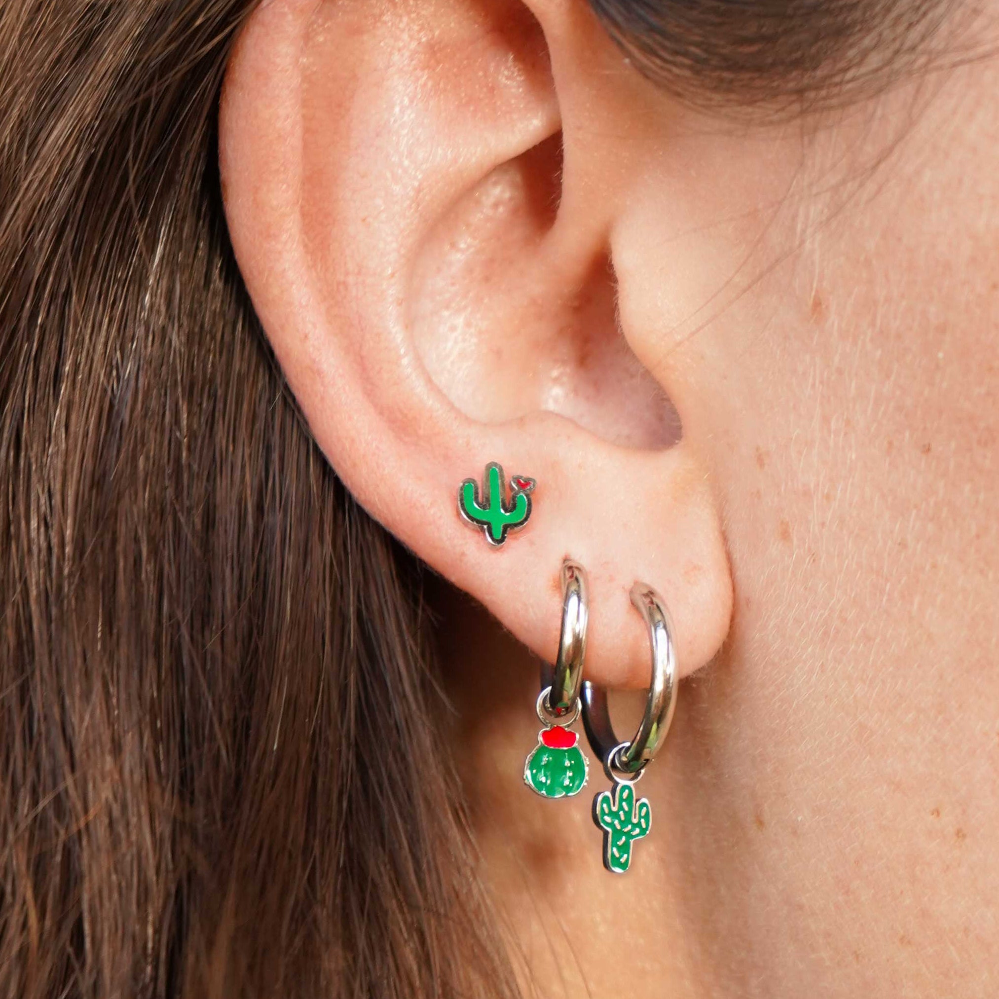 Cactus Love Enamel Flat Back Stud
