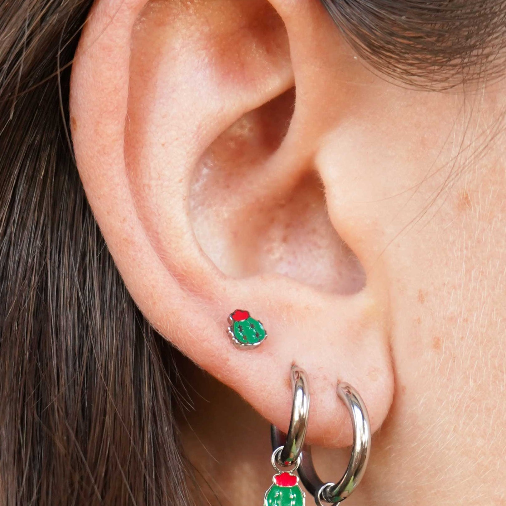 Barrel Cactus Enamel Flat Back Stud