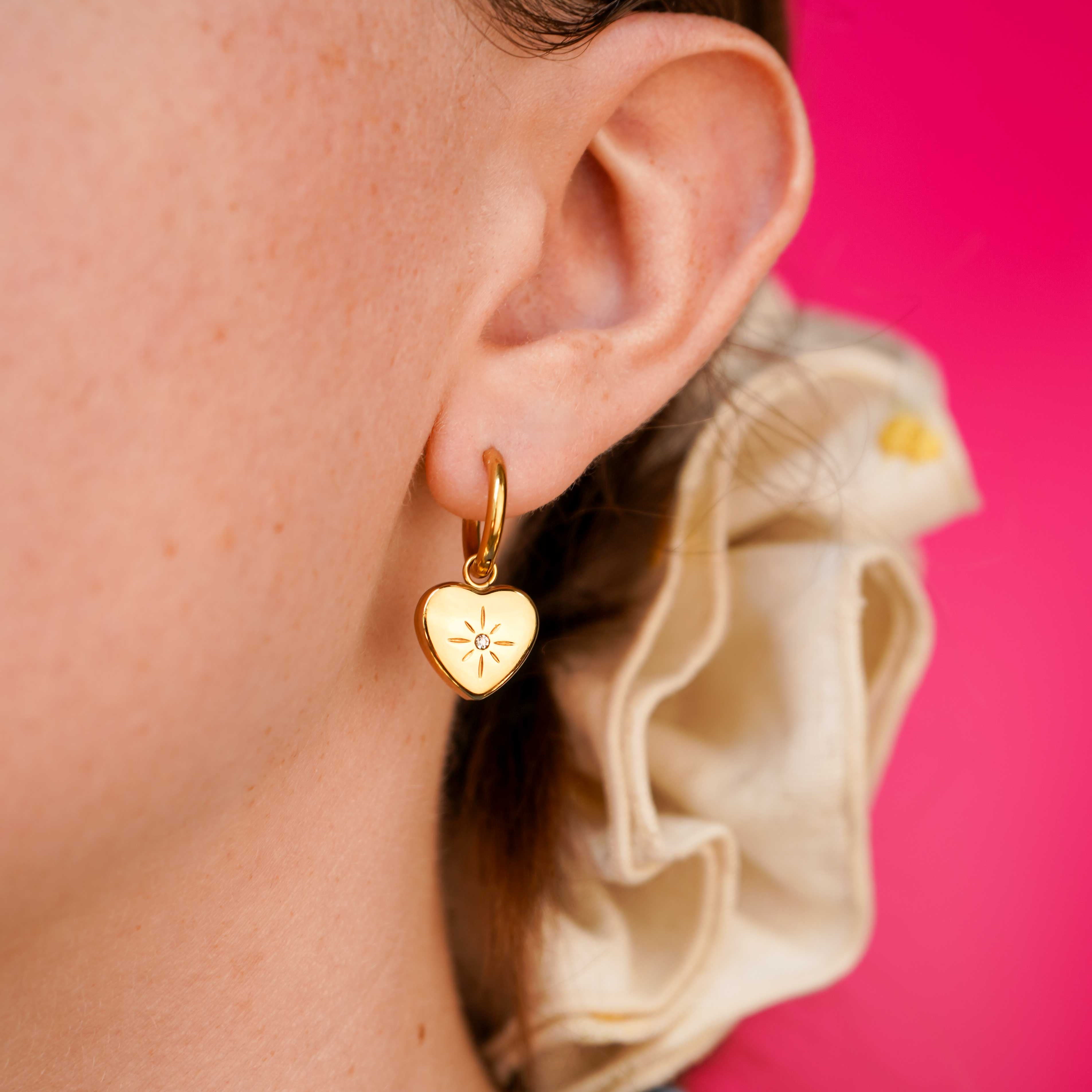 Amortentia Zirconia Studded Heart Charm Hoops