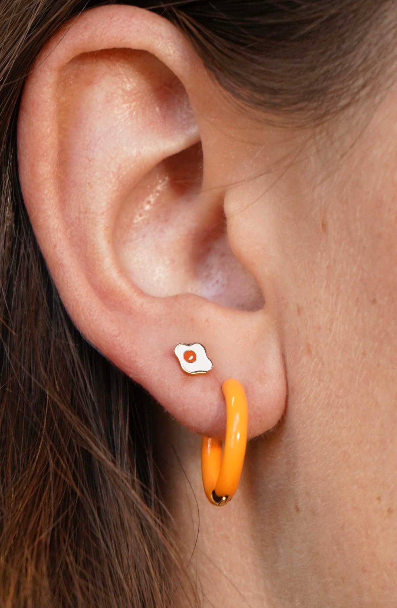 Fried Egg Enamel Flat Back Stud