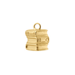 A gold-colored charm shaped like a stack of three books with a small hanging loop at the top, shown on a plain white background.