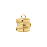 A gold-colored charm shaped like a stack of three books with a small hanging loop at the top, shown on a plain white background.