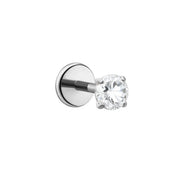 A single titanium silver stud earring featuring a round brilliant-cut clear CZ stone in a four-prong setting, shown against a solid white background.