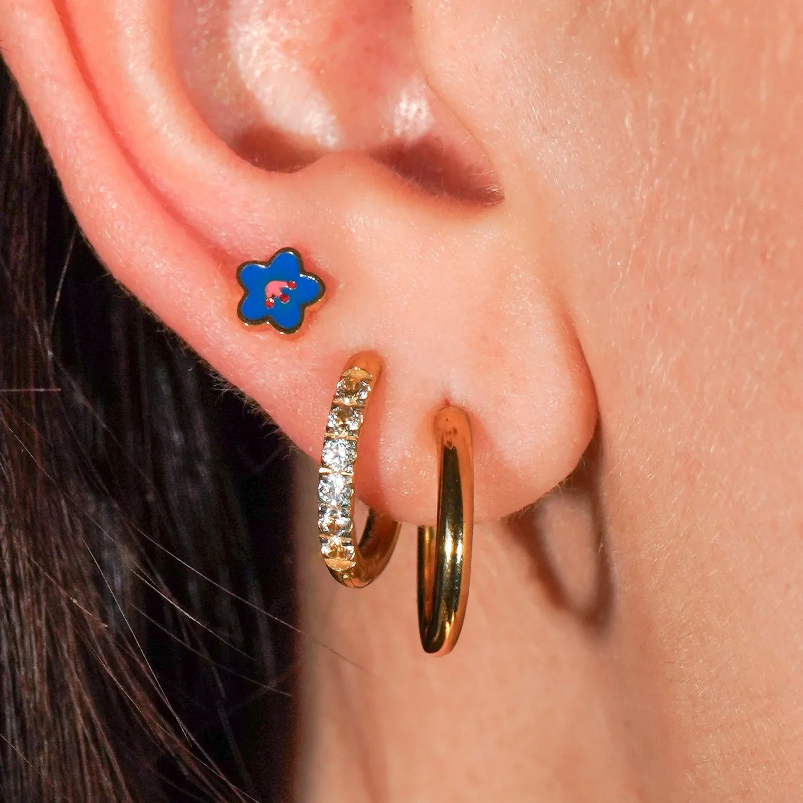 Blue Hibiscus Enamel Flat Back Stud