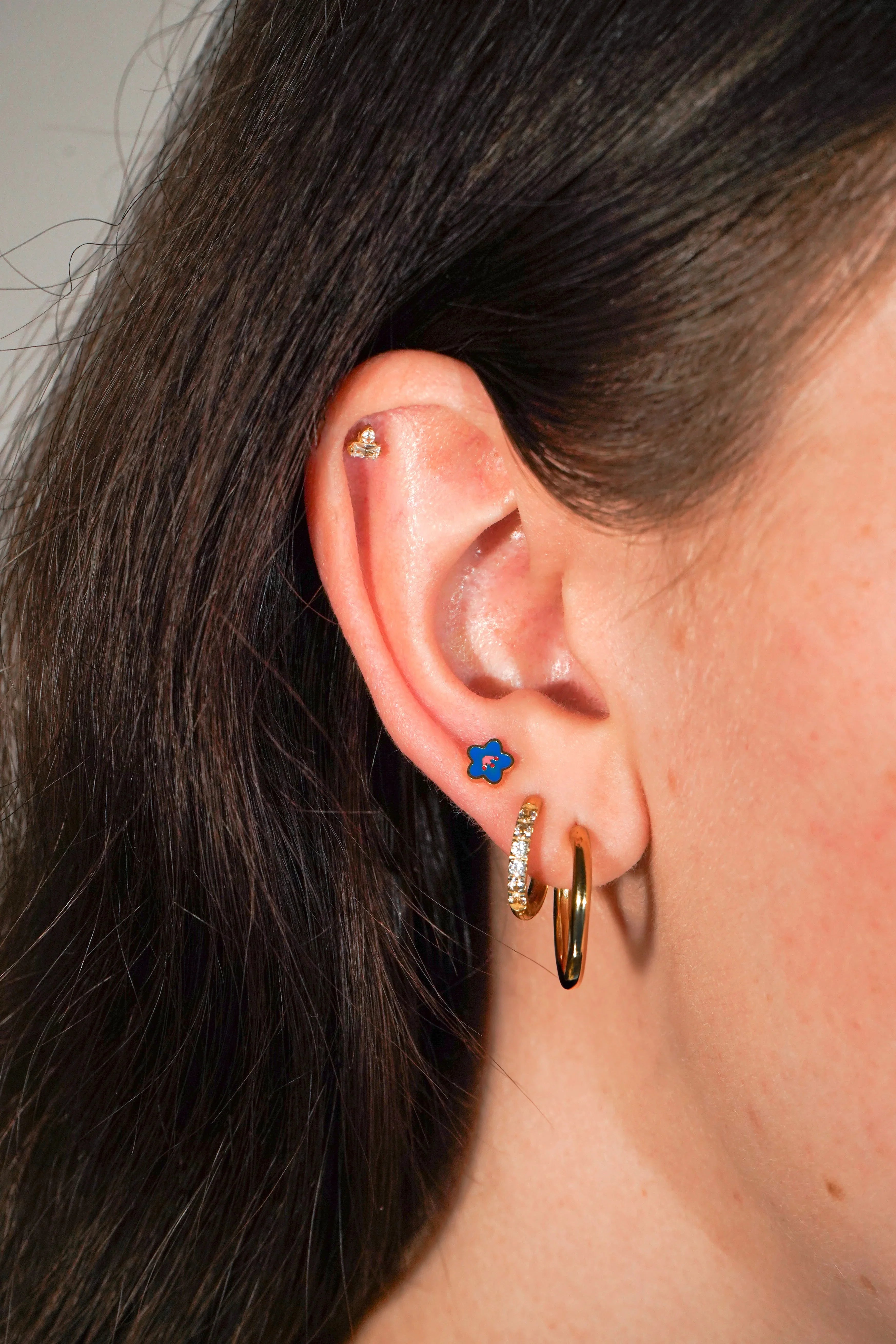 Blue Hibiscus Enamel Flat Back Stud