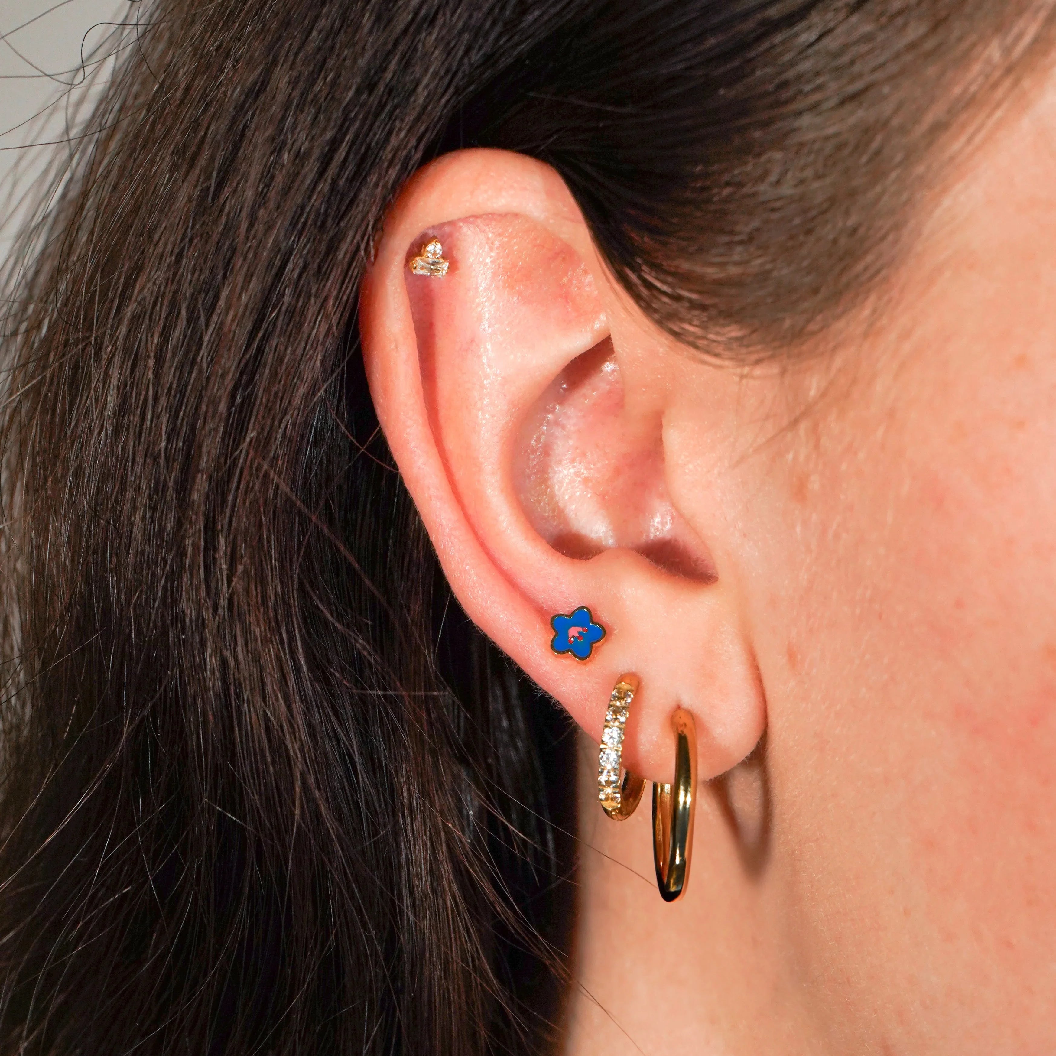 Blue Hibiscus Enamel Flat Back Stud