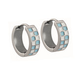 Sky Blue Checker Enamel Titanium Hoops