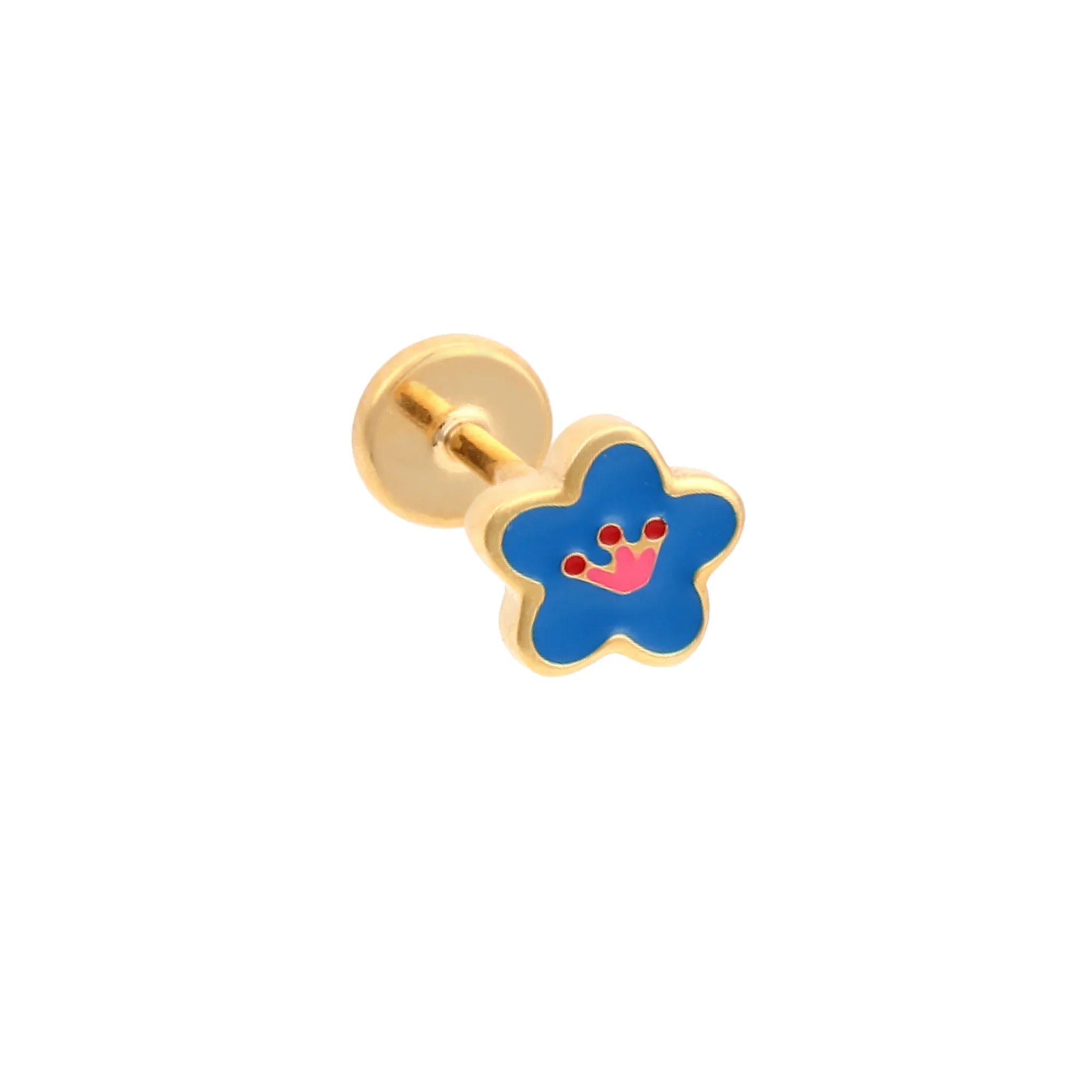 Blue Hibiscus Enamel Flat Back Stud