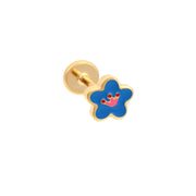 Blue Hibiscus Enamel Flat Back Stud