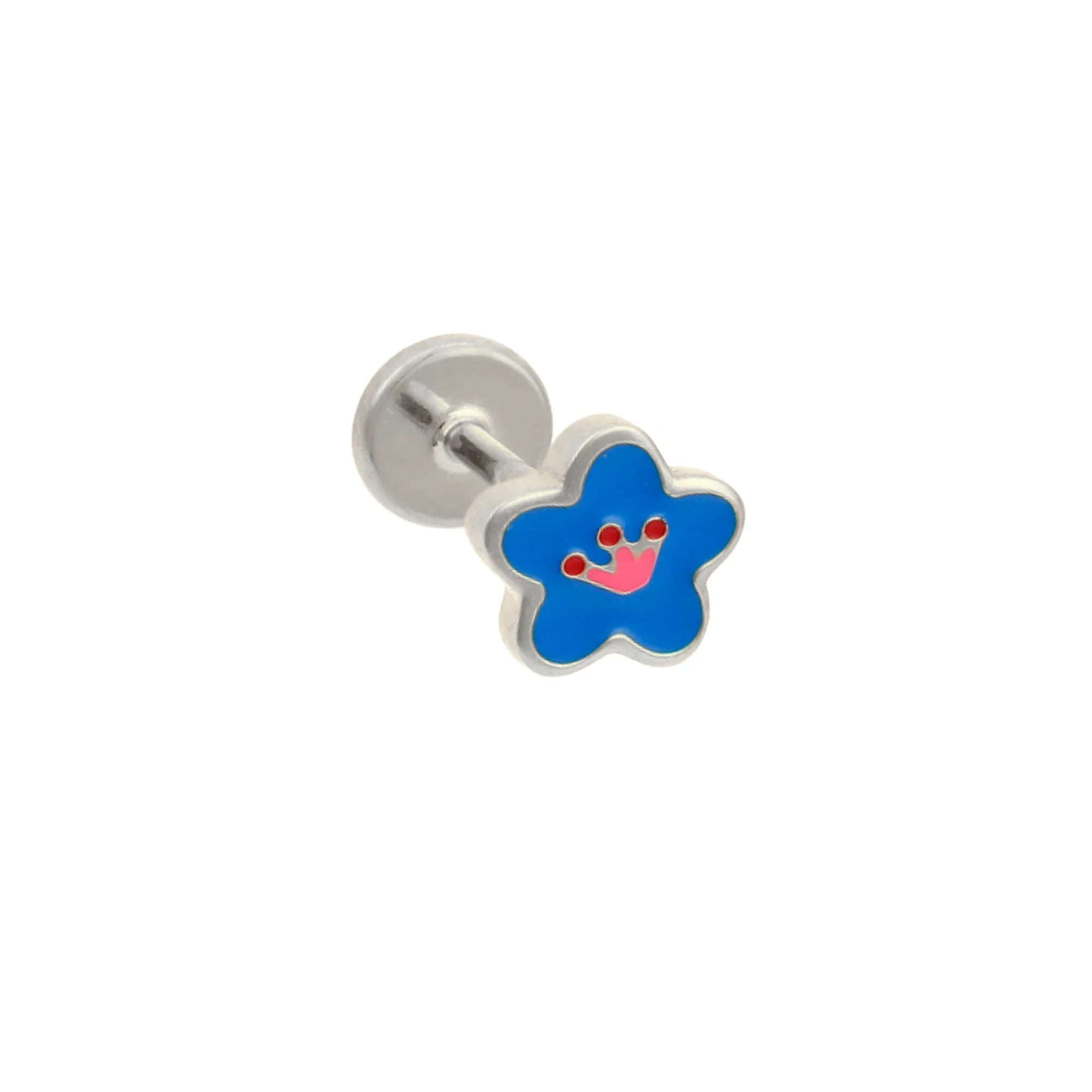 Blue Hibiscus Enamel Flat Back Stud