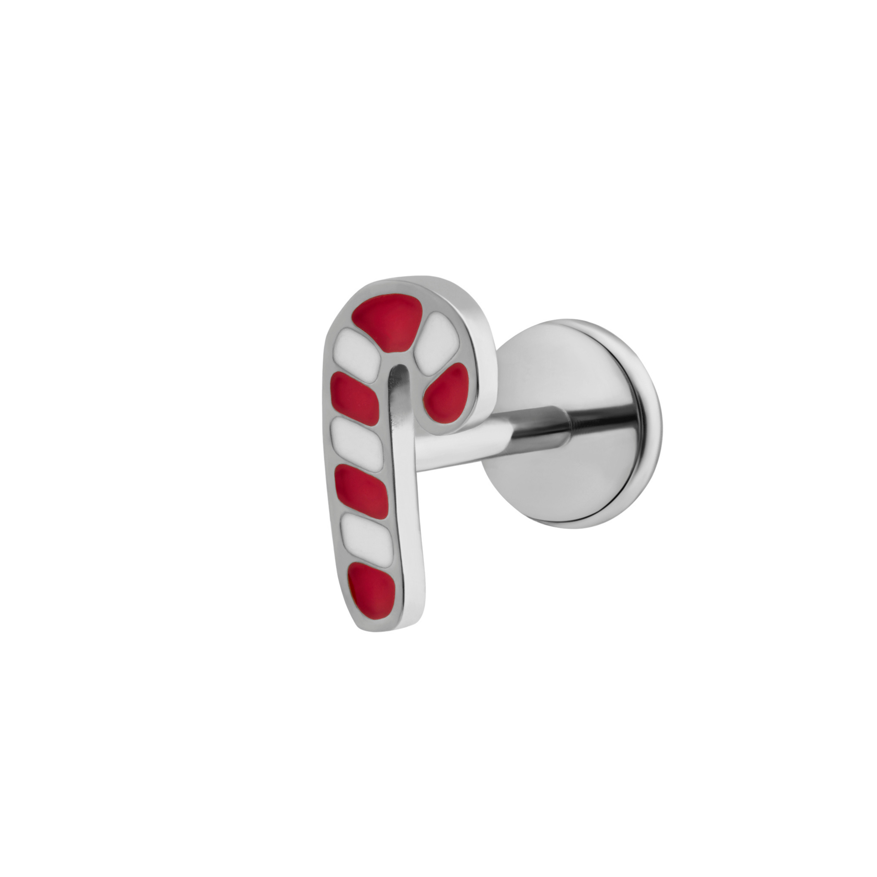 Candy Cane Enamel Flat Back Stud
