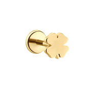 Gold four-leaf clover-shaped flat back stud earring on a white background