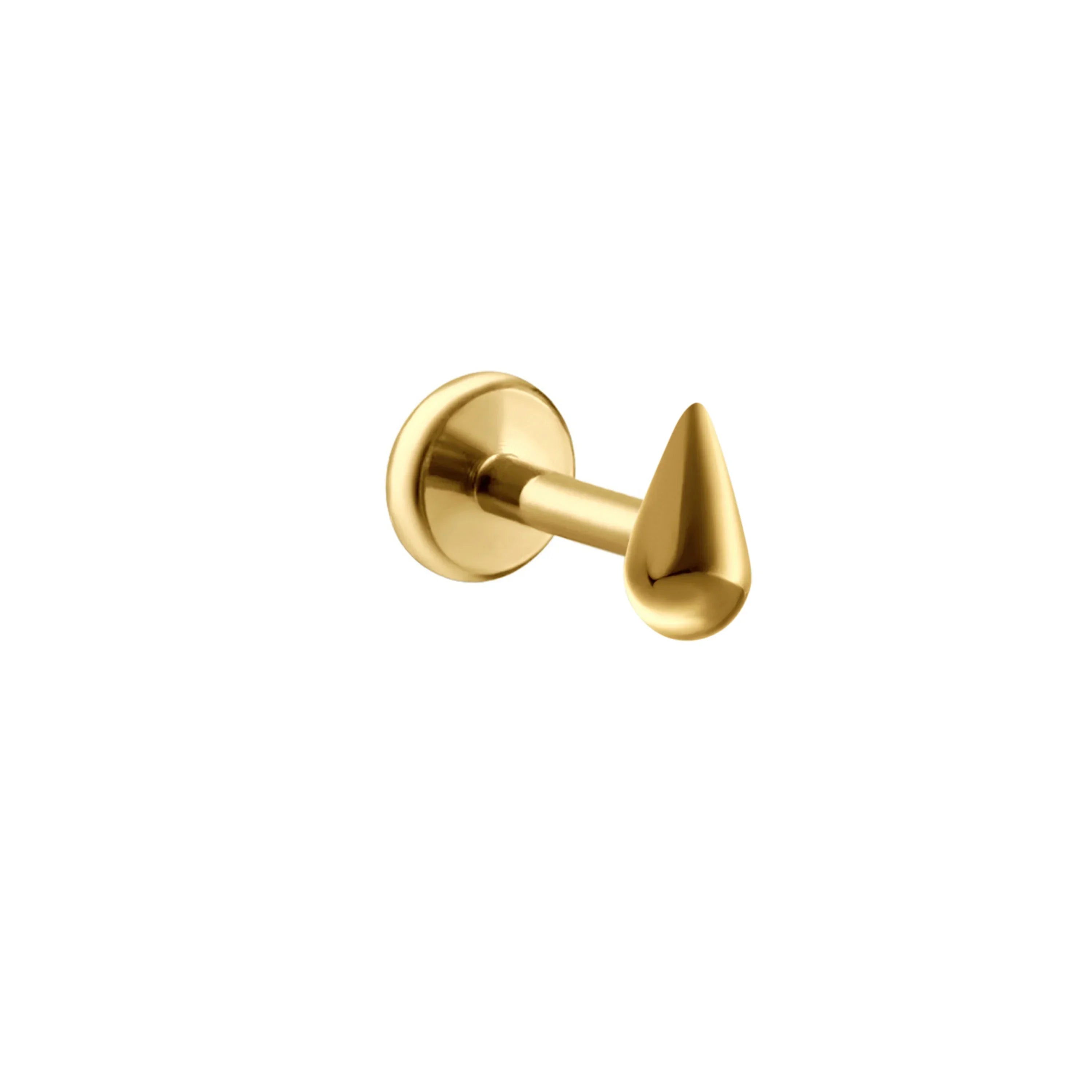 Gold flat back stud in a 3D tear shape on a white background