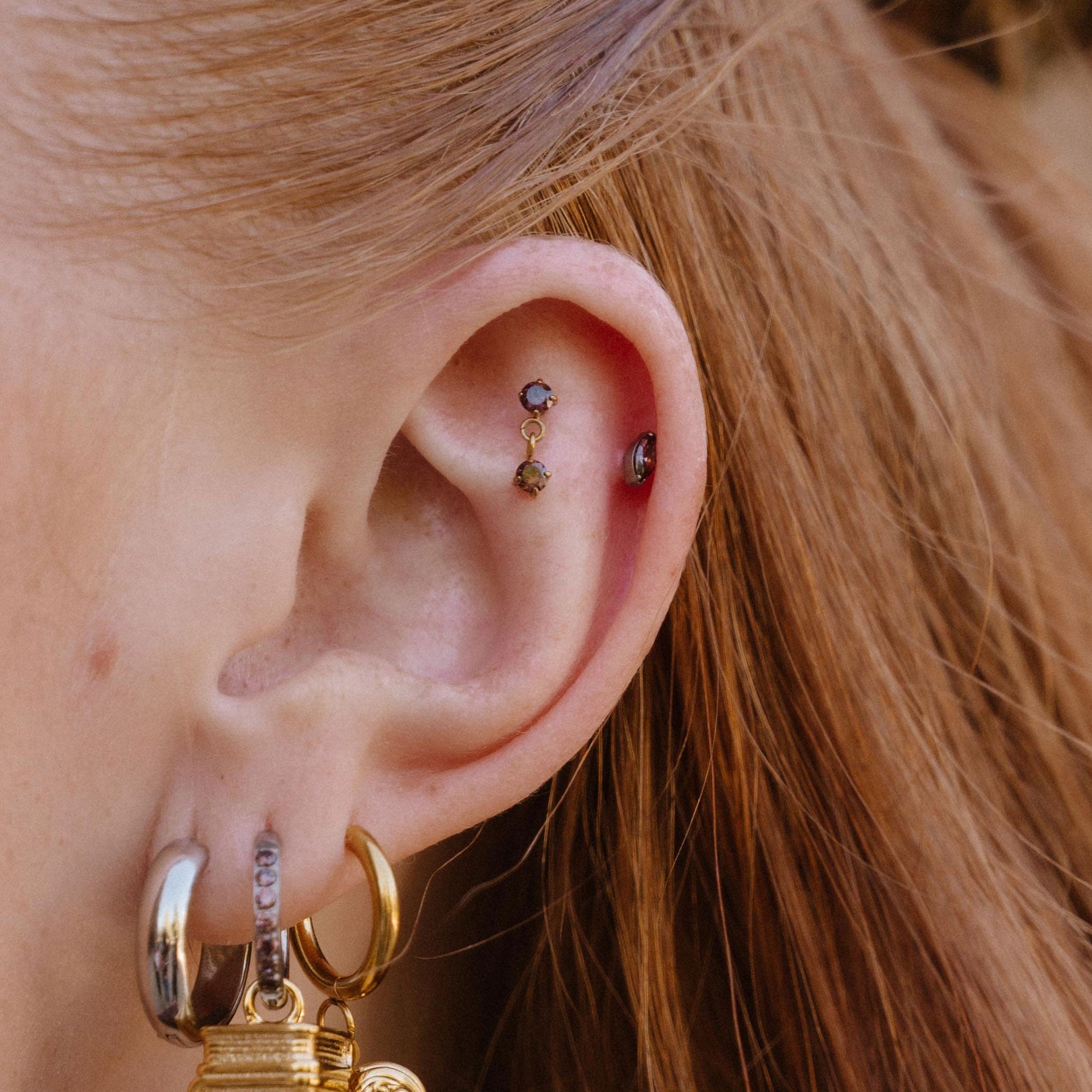 Twin Drop Flat Black Stud - Coffee