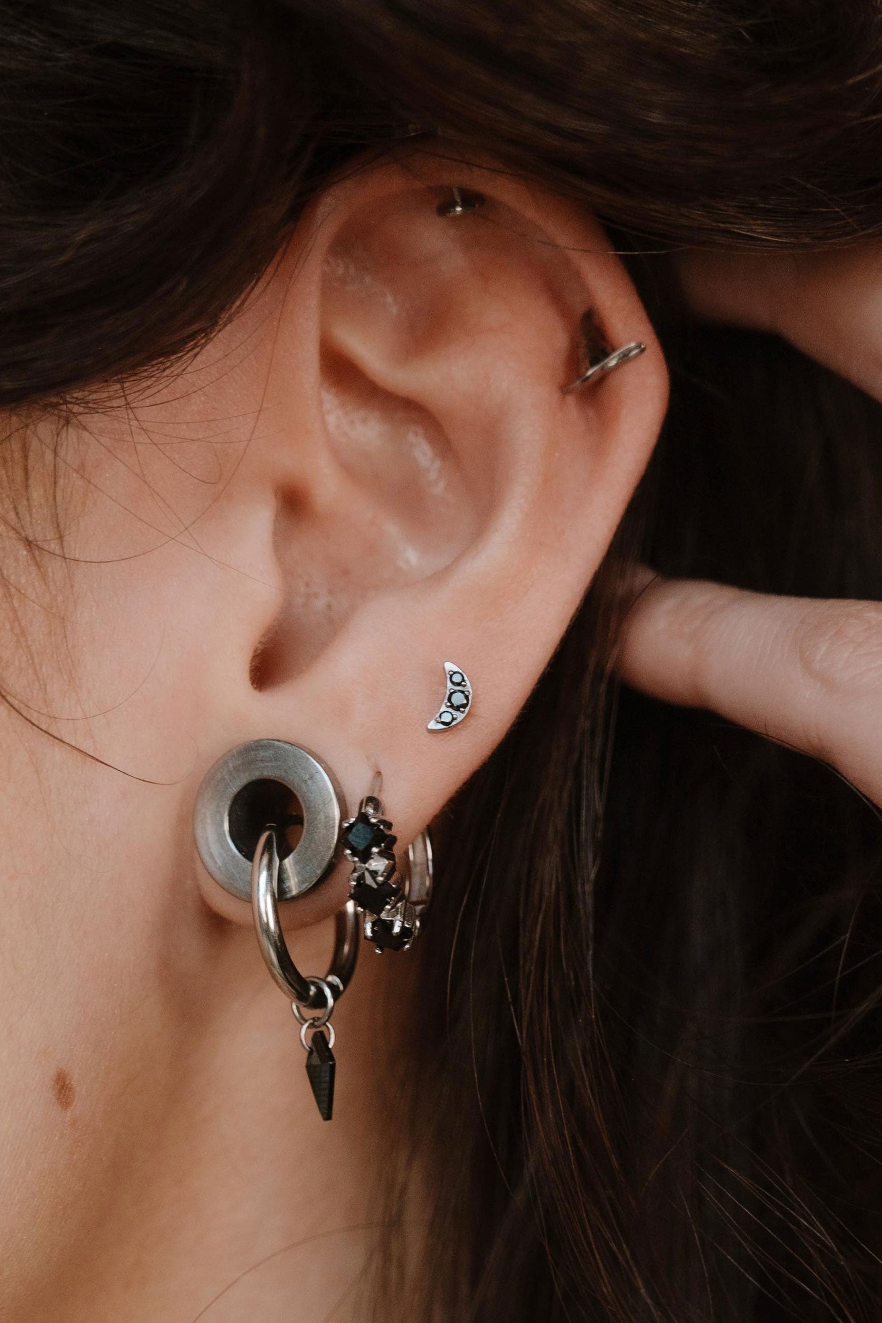 Midnight Crescent Flat Back Stud