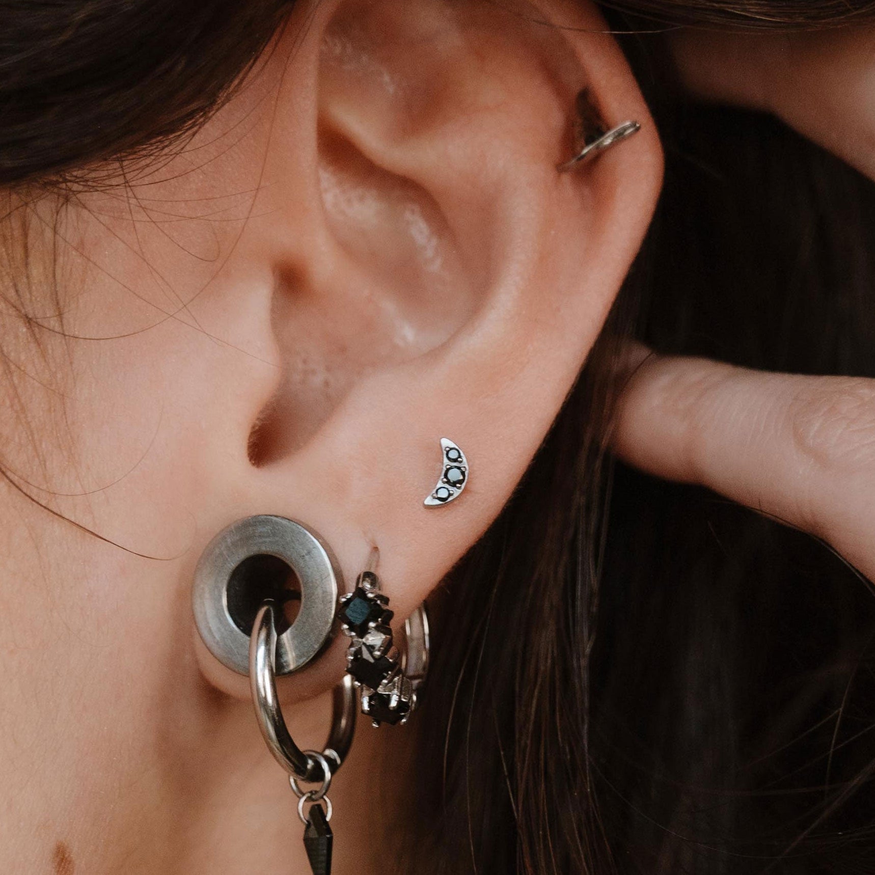 Midnight Crescent Flat Back Stud