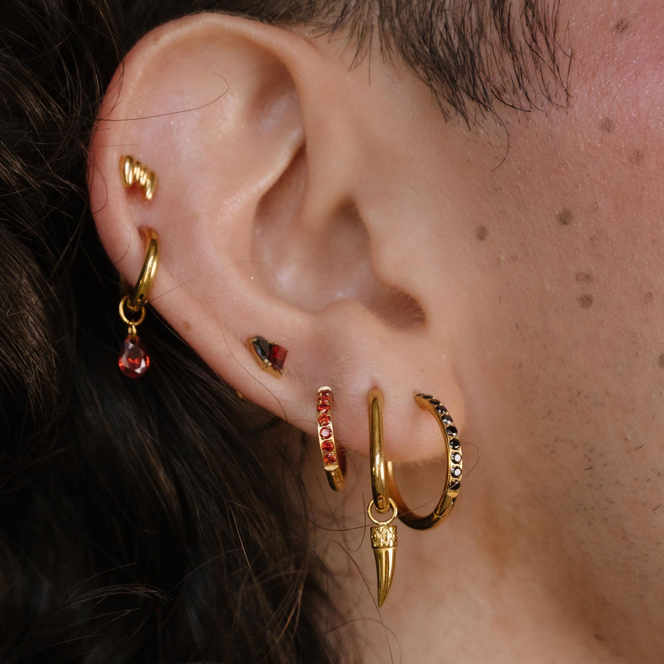 Titanium Celestial Hoops - Garnet