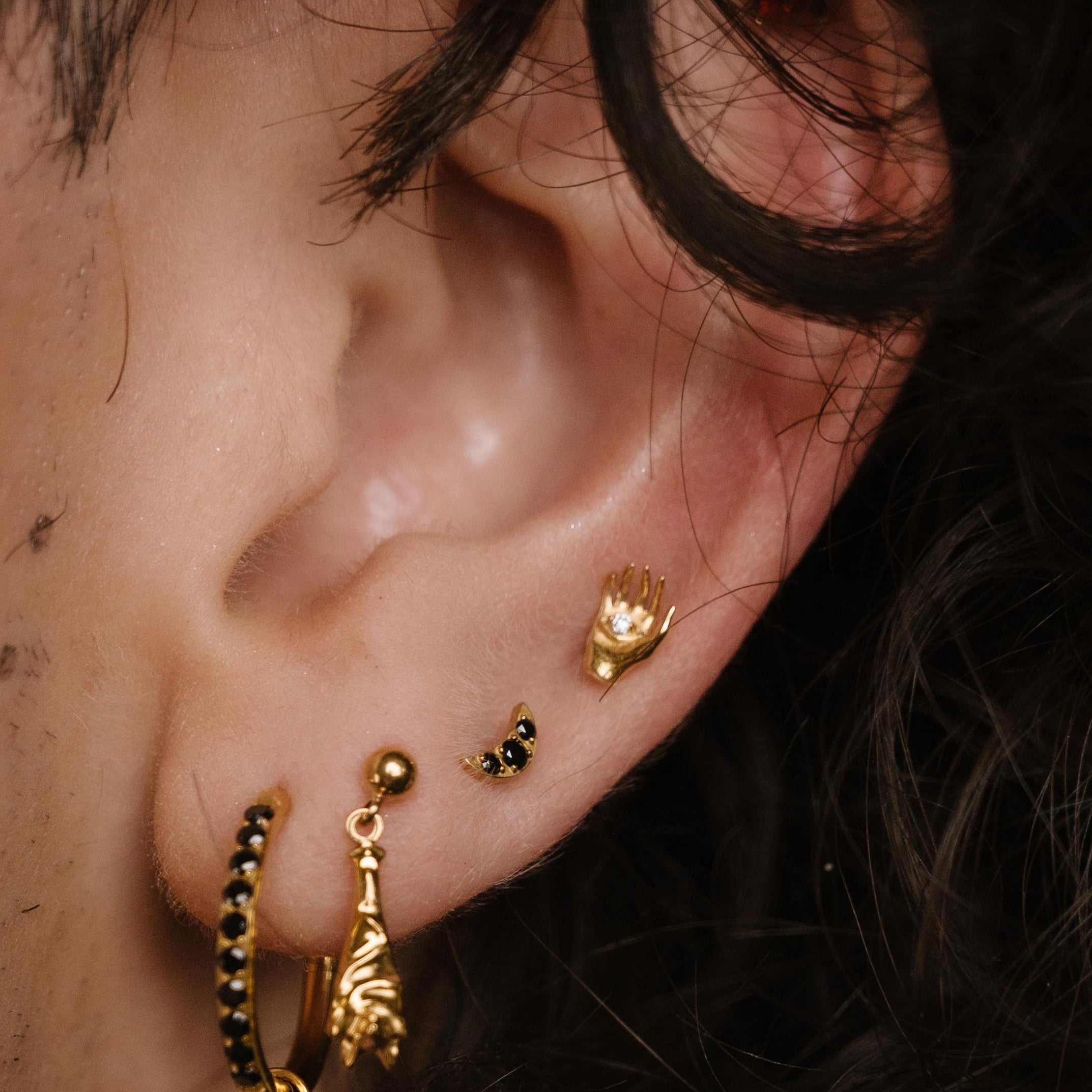 Midnight Crescent Flat Back Stud