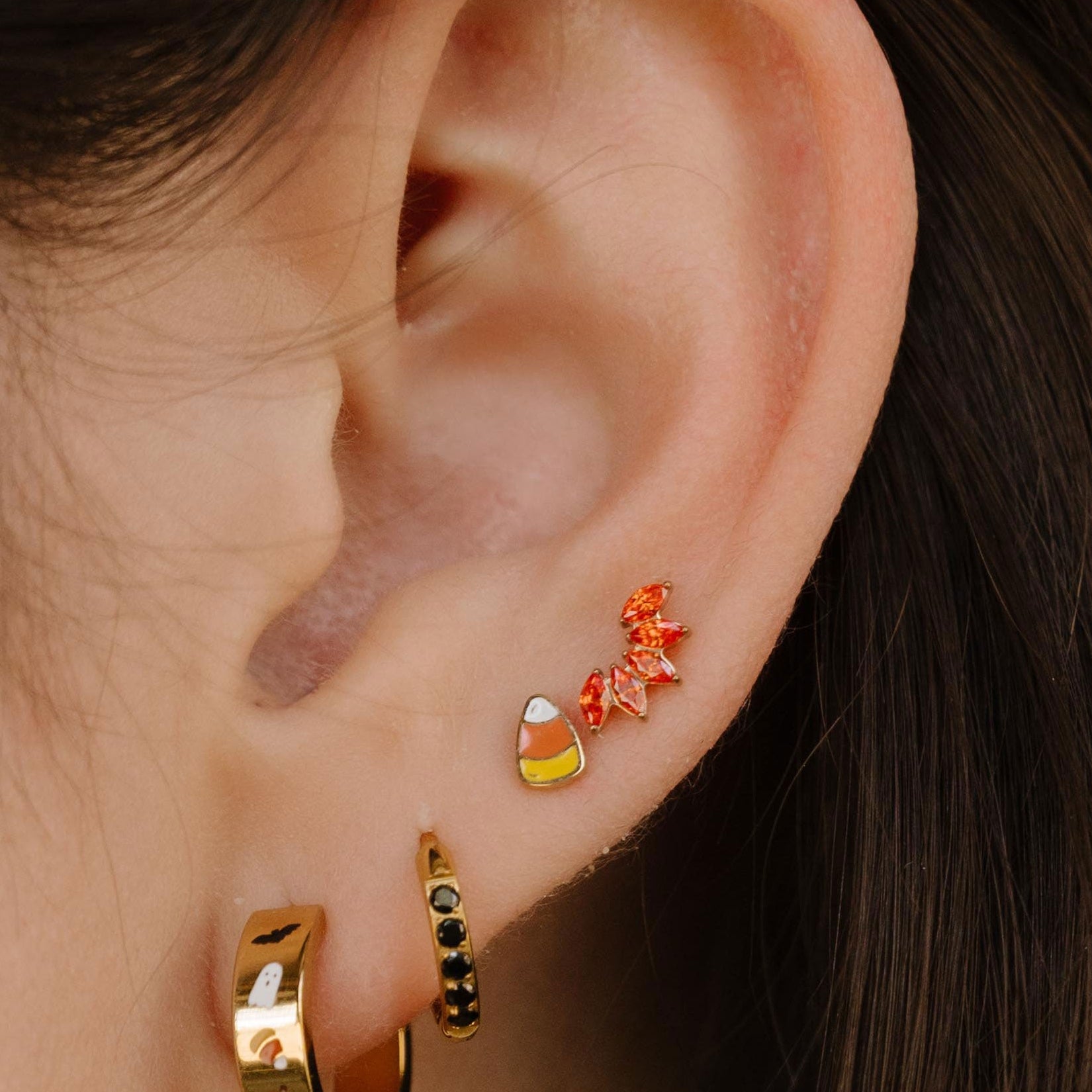 Deco Marquise Fan Flat Back Stud - Mai Tai