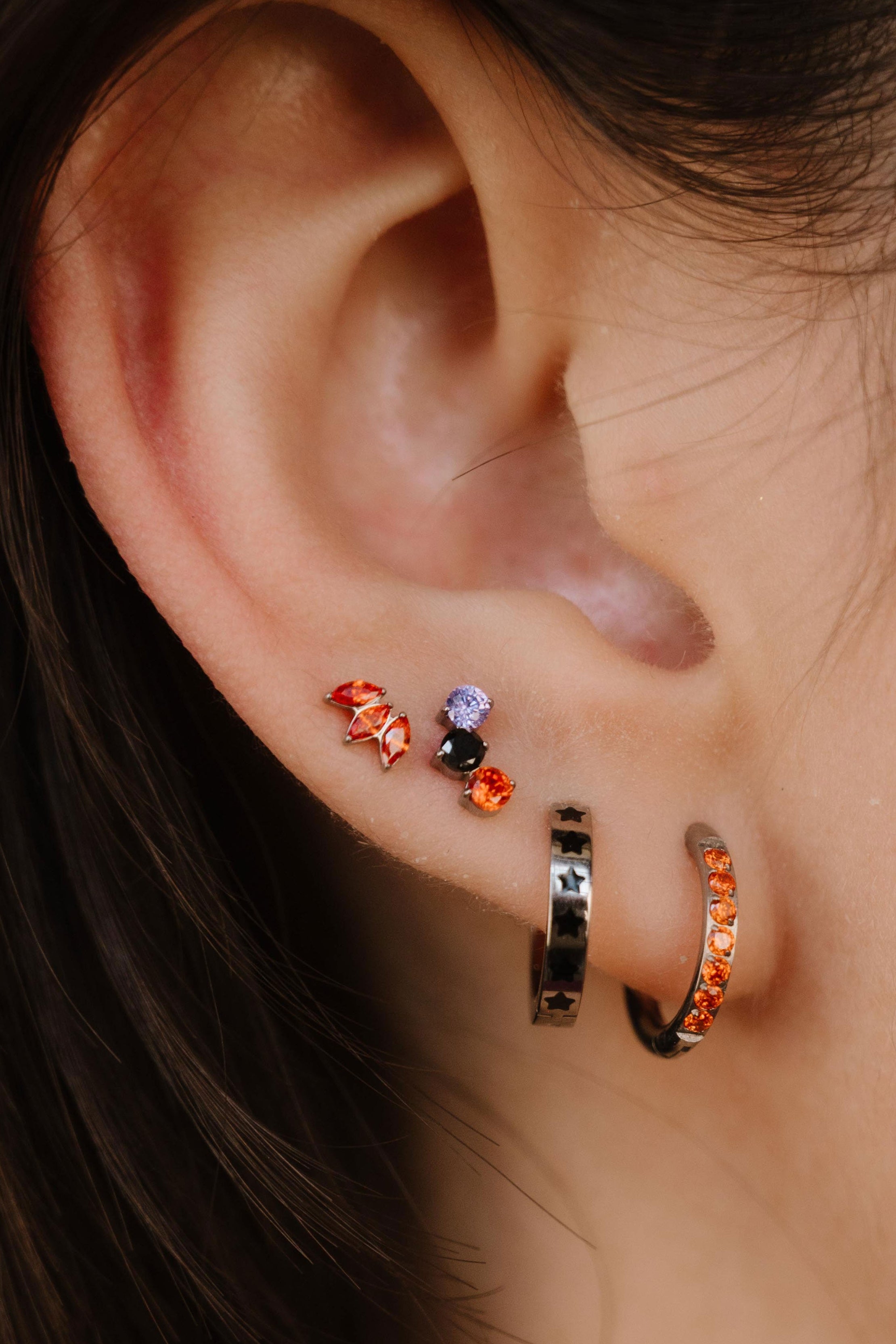 Crescent Trio Flat Back Stud