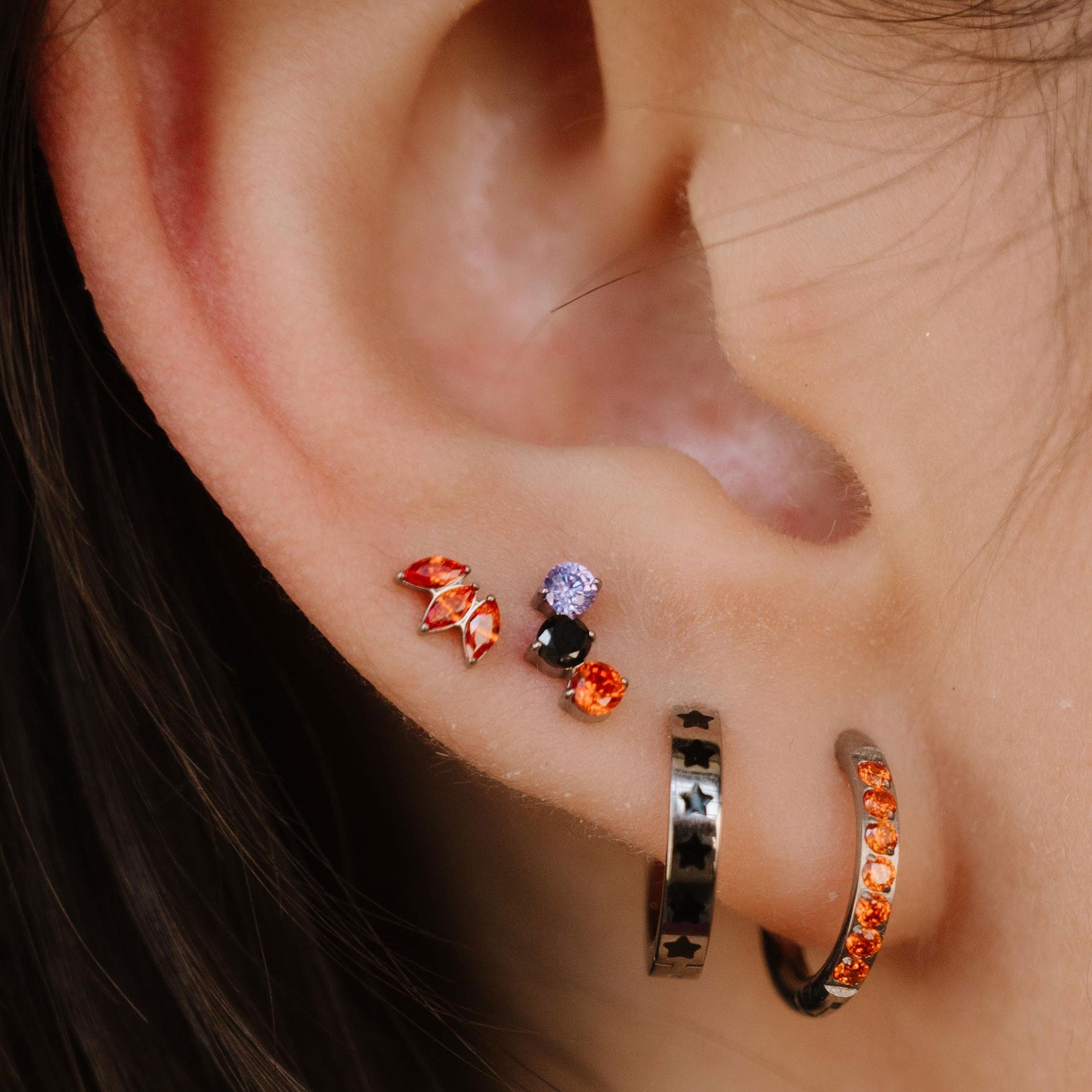 Crescent Trio Flat Back Stud